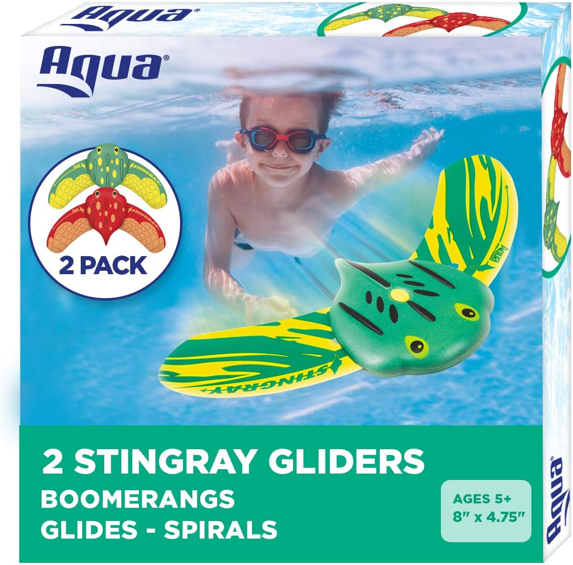 Aqua Mini Stingray Gliders - 2 Pack - Underwater Pool Toys with Adjustable Fins Travel Up to 40 Feet