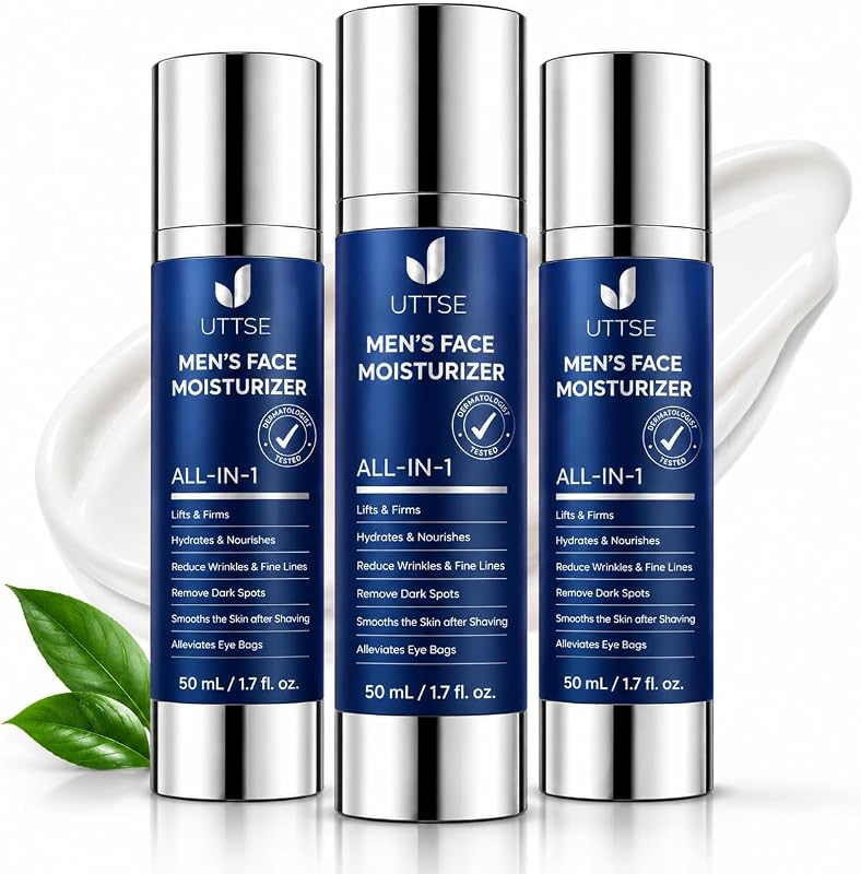 Hidratante facial masculino Uttse com vitamina E, ácido hialurônico e manteiga de karité — 3 unidades de 50 mL