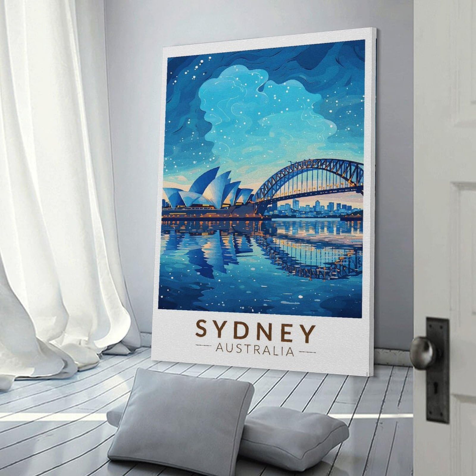 Junmoney Sydney Opera House And Harbour Bridge Decorative Canvas Print, 24x36inch(60x90cm), for New Home Styling, Lounge Or Bedroom, Wall Decor with Flexible Room Appeal