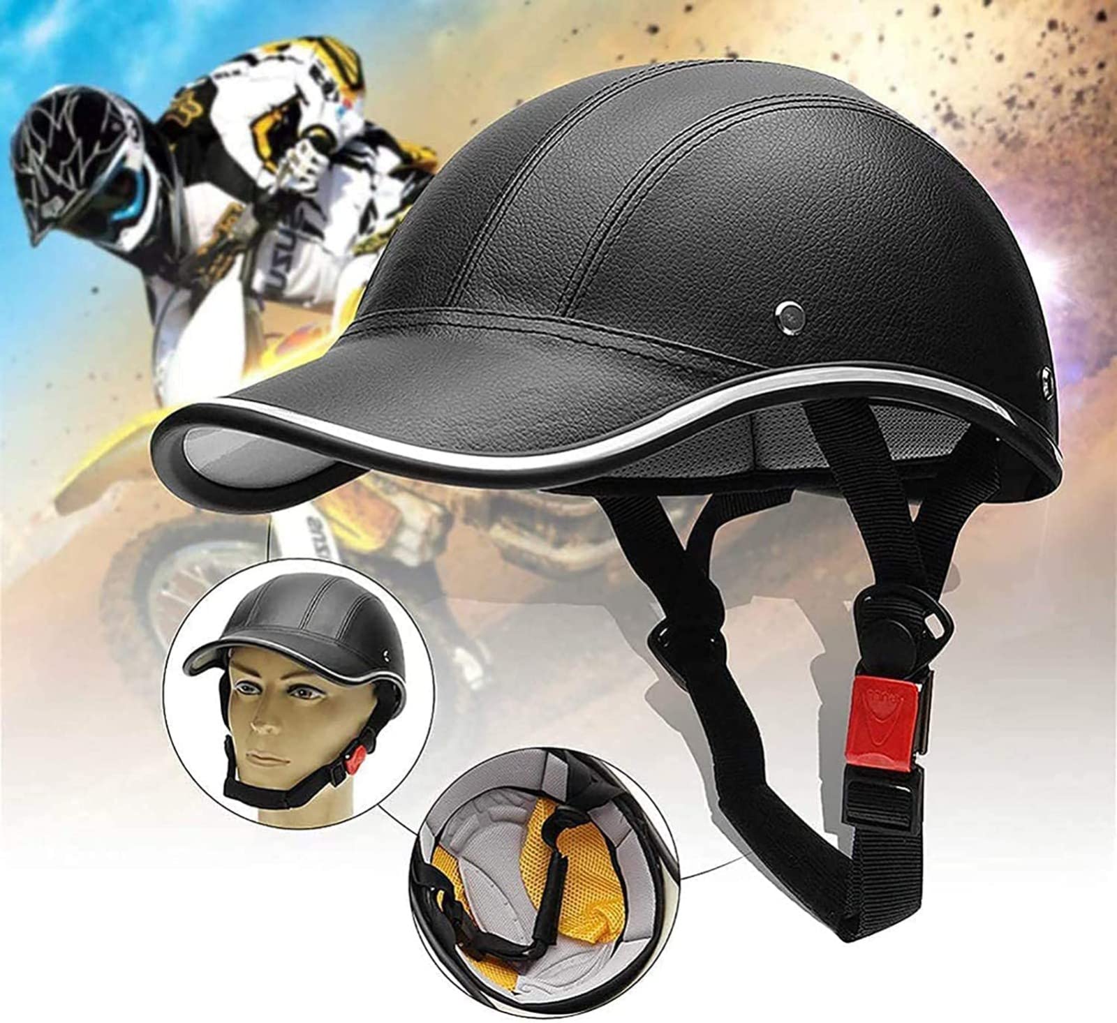 Czapka z daszkiem do połowy kasku rowerowego, szybkie odpinanie, klamra czapka rowerowa, bezpieczeństwo dla dorosłych mężczyzn, kobiet, nastolatków, czapka z daszkiem, certyfikat ECE D, 55-60