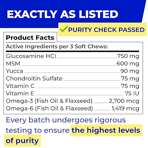 Vista 18 de Pawfect Mobility - Masticables de glucosamina para perros, suplemento de salud de cadera y articulaciones con omega-3, condroitina, MSM, fabricado