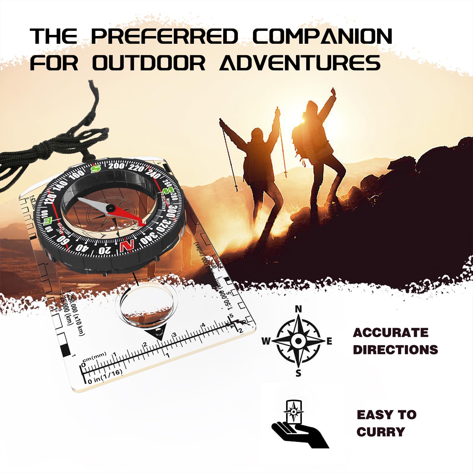 SEMEANT Professional Orienteering Compass for Hiking, Camping & Survival - Lightweight Baseplate Compass with 3X Magnifier, Ruler, Declination Scale & Safety Lanyard for Outdoor Navigation - Image 3