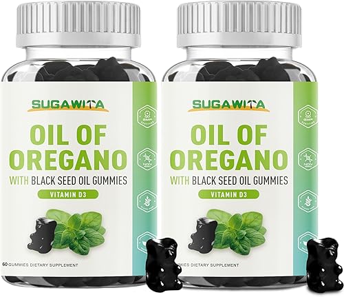 Miniatura 9 de Aceite de orégano con aceite de semilla negra + vitamina D3 Aceite de orégano 3 en 1 500 mg gomitas para la salud inmune Conserva carvacrol