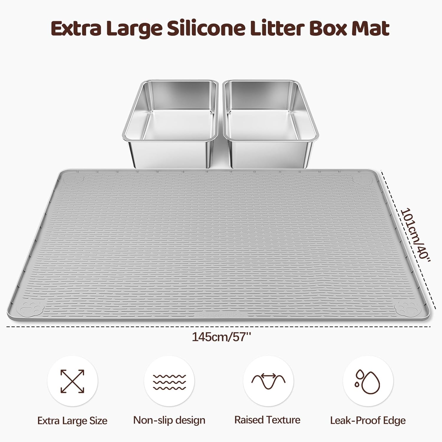Cat Litter Mat, XL Extra Large 57" x 40" Silicone Mat Litter Trapping Mat for Scatter Control, Soft on Kitty Paws, Easy to Clean (Light Grey)