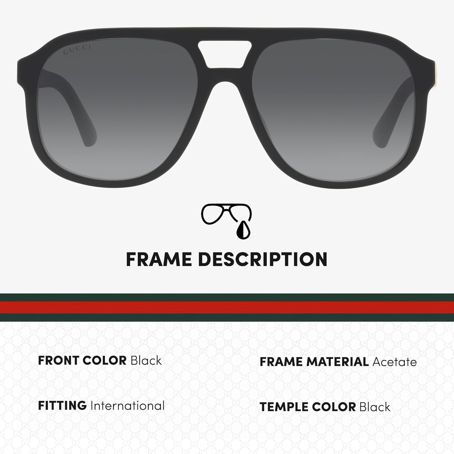 Gucci GG1188S Script Logo Pilot-Shaped Non-Polarized Sunglasses for Men & Women – Includes Luxury Eyewear Kit – Black Frame with Grey Lens