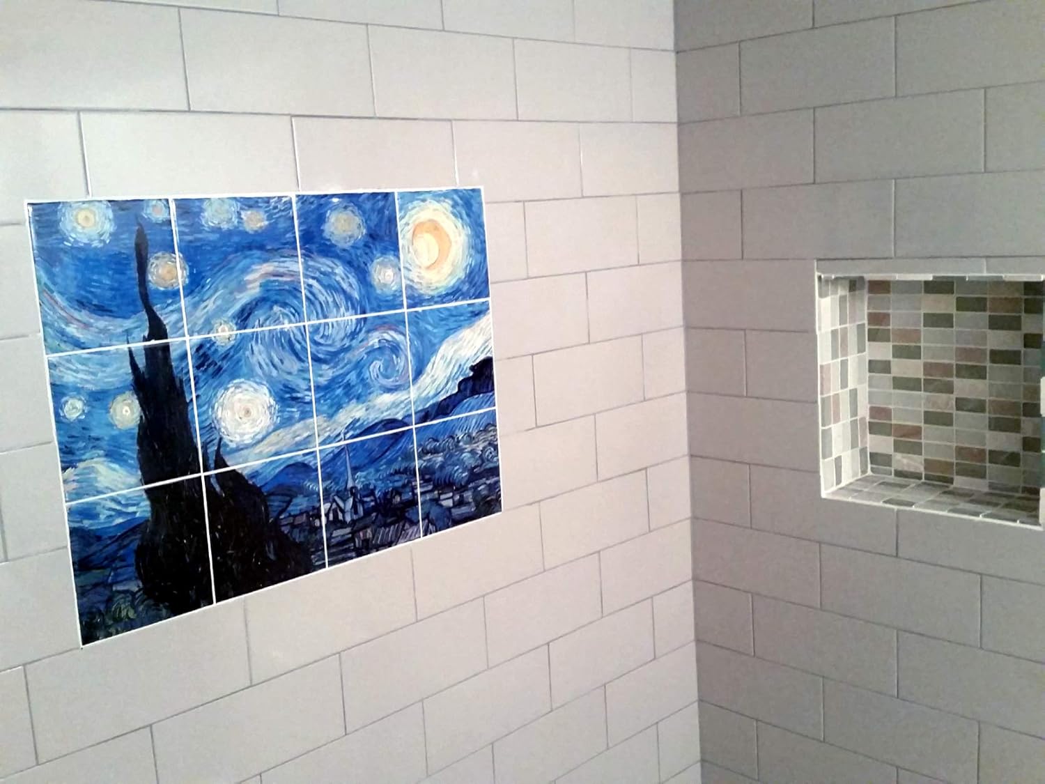 Starry Night by Van Gogh Vincent Accent Tile Mural Kitchen Bathroom Wall Backsplash Behind Stove Range Sink Splashback One Tile 8"x6" Ceramic, Matte