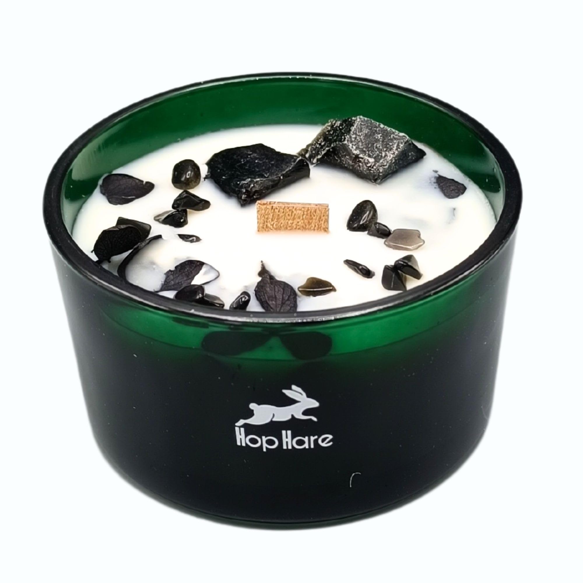 Ancient Wisdom Magic Candle with Flowers and Gems Hop Hare - Handmade Soy Wax Candle - 9x5cm (The Knight of Swords)