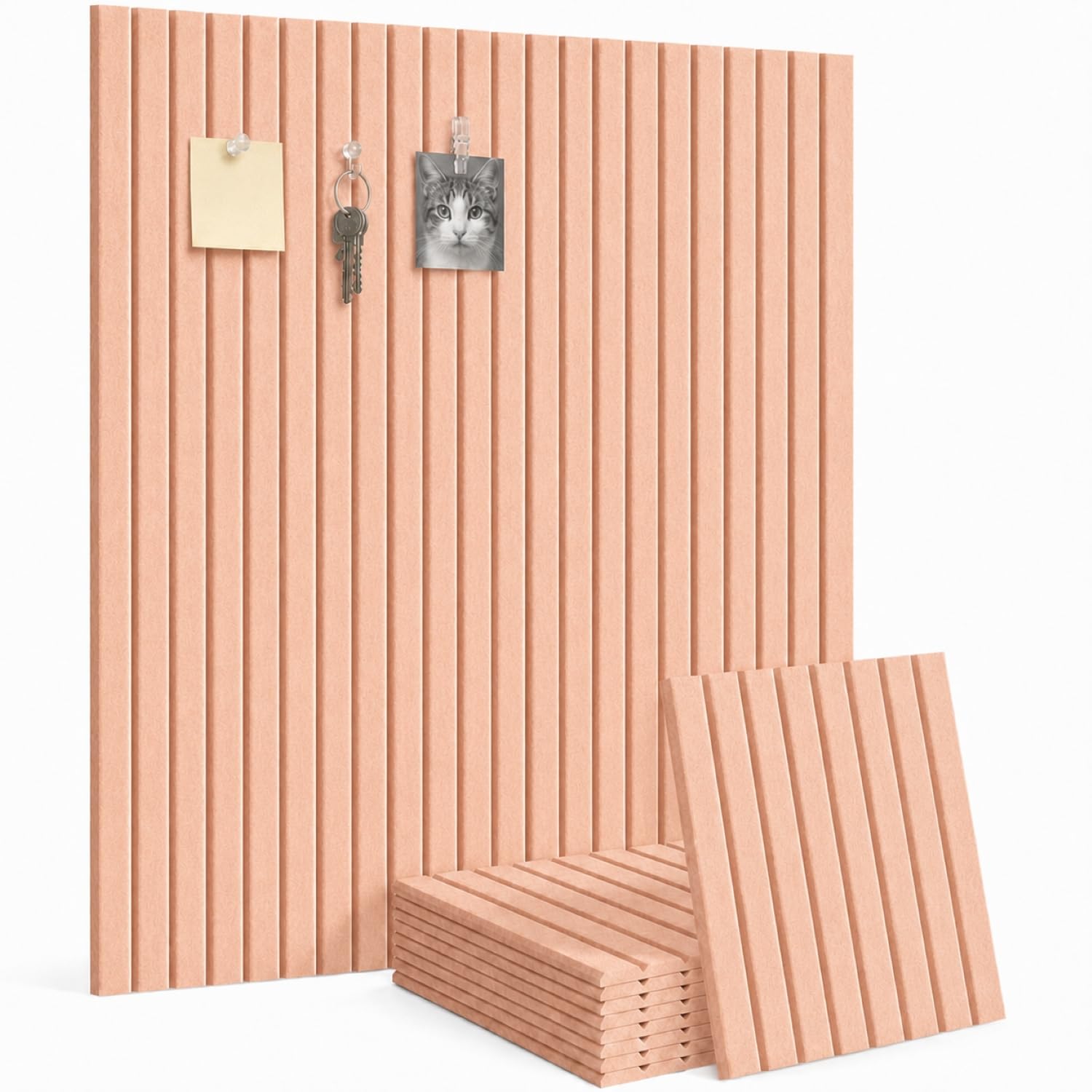 Malajess 36"x36" Felt Bulletin Board - 9 Pack Polyester Wall Tiles w/Push Pins, Clips, Hooks & 50 Removable Adhesive Tabs - Cork Alternative for Home, Dorm, Office Decor & Organization (Coral)