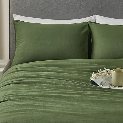 Miniatura 6 de DAPU Juego de funda de edredón de lino tamaño Queen, juego de ropa de cama ligero lavado con cierres de botones, 3 piezas hipoalergénicas de mezcla