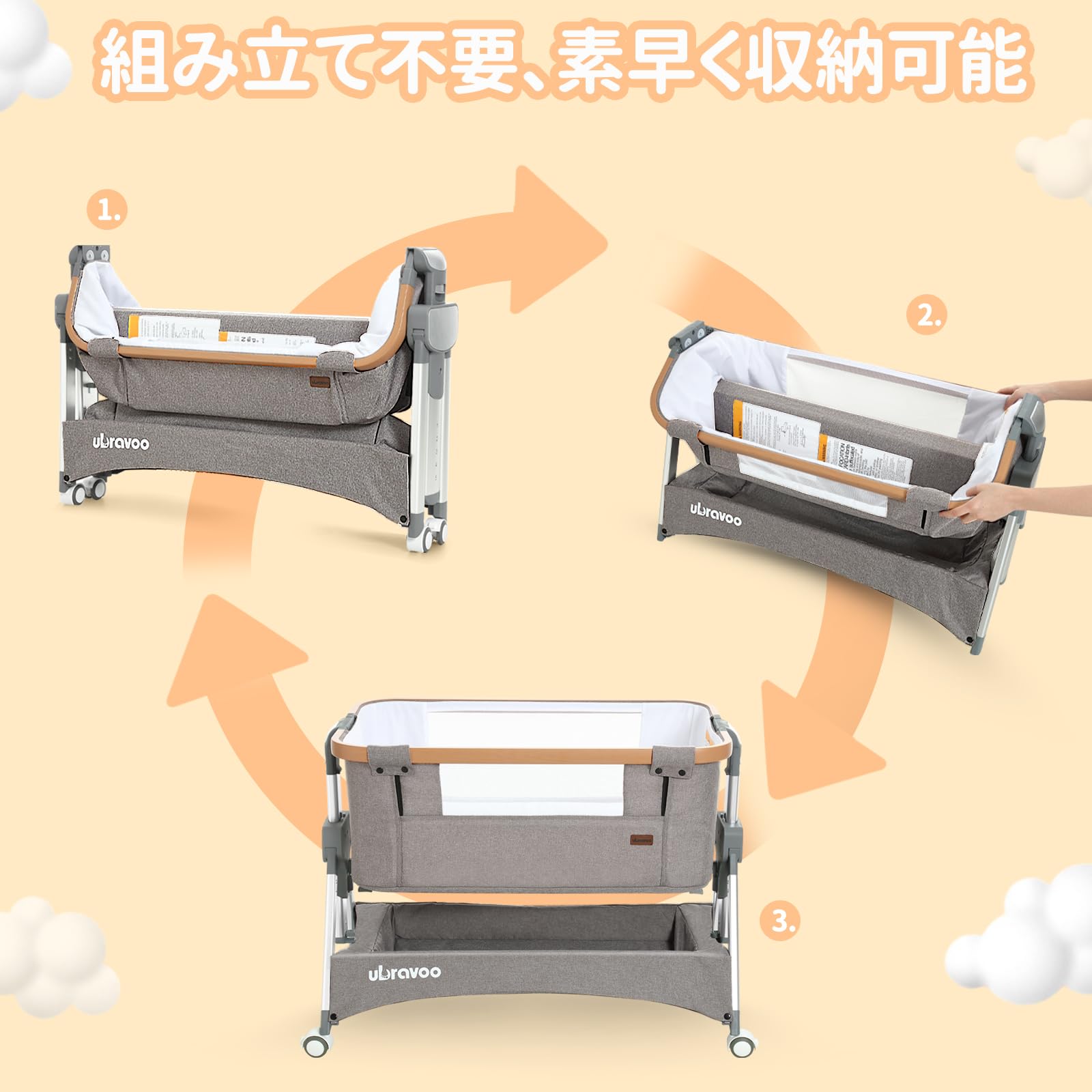 Amazon.co.jp: UBRAVOO 2024新型 ベビーベッド 添い寝 折りたたみ