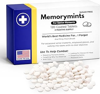 Senior Moments Novelty Prank Medicine Box, 120 Sugar-Free Mints Funny Gag Gift, (Memorymints)