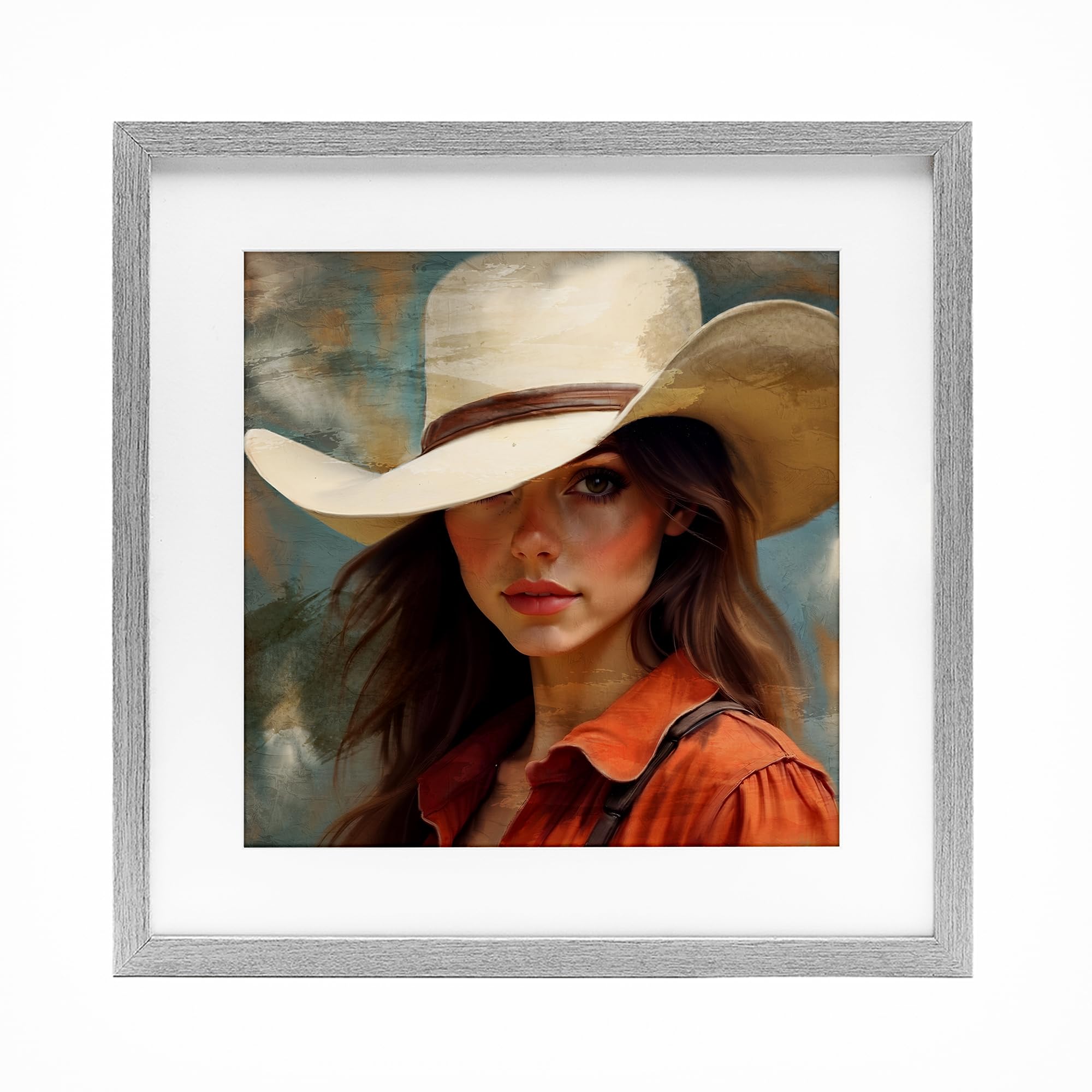 Affiche Cowgirl Gaze deco murale cadre gris Kim Allen 40x40
