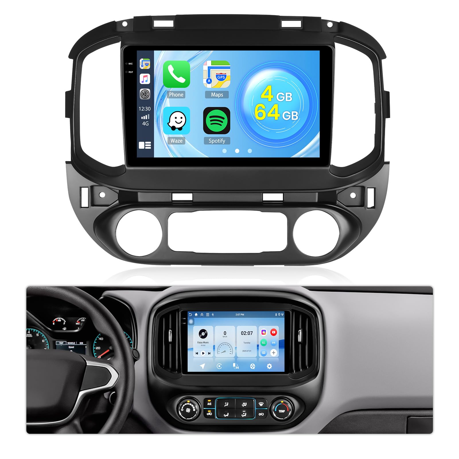 View 1 of [DSP&EQ] 4+64G Car Radio for Chevy Colorado/GMC Canyon 2015-2018 Base Mode (Low-end), Android 15 9" 1280 * 720 Touchscreen Car Stereo Wireless CarPlay Android Auto WiFi Bluetooth 5.0 GPS Navigation