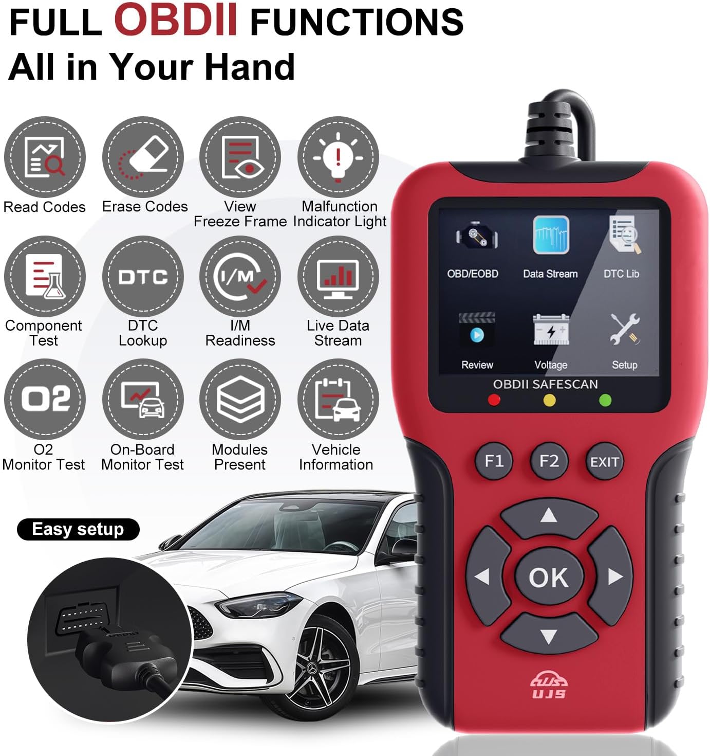 2026 Enhanced Universal OBD2 Scanner, Check Engine Code Reader - 65000+ Fault Codes, Live Data, I/M Readiness, Battery Voltage Check, Read & Clear Error Codes for All OBDII Protocol Car 1996+(Red)