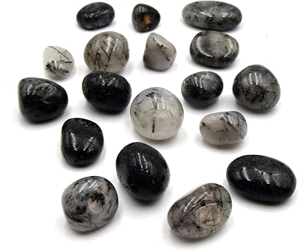 | Tumbled Gemstone Crystal Set 200g Natural Crystals for Meditation, Energy, Chakra Balancing, Reiki, Decor & Gifts Includes Amethyst, Quartz, Obsidian & More | Black Rutile Quartz