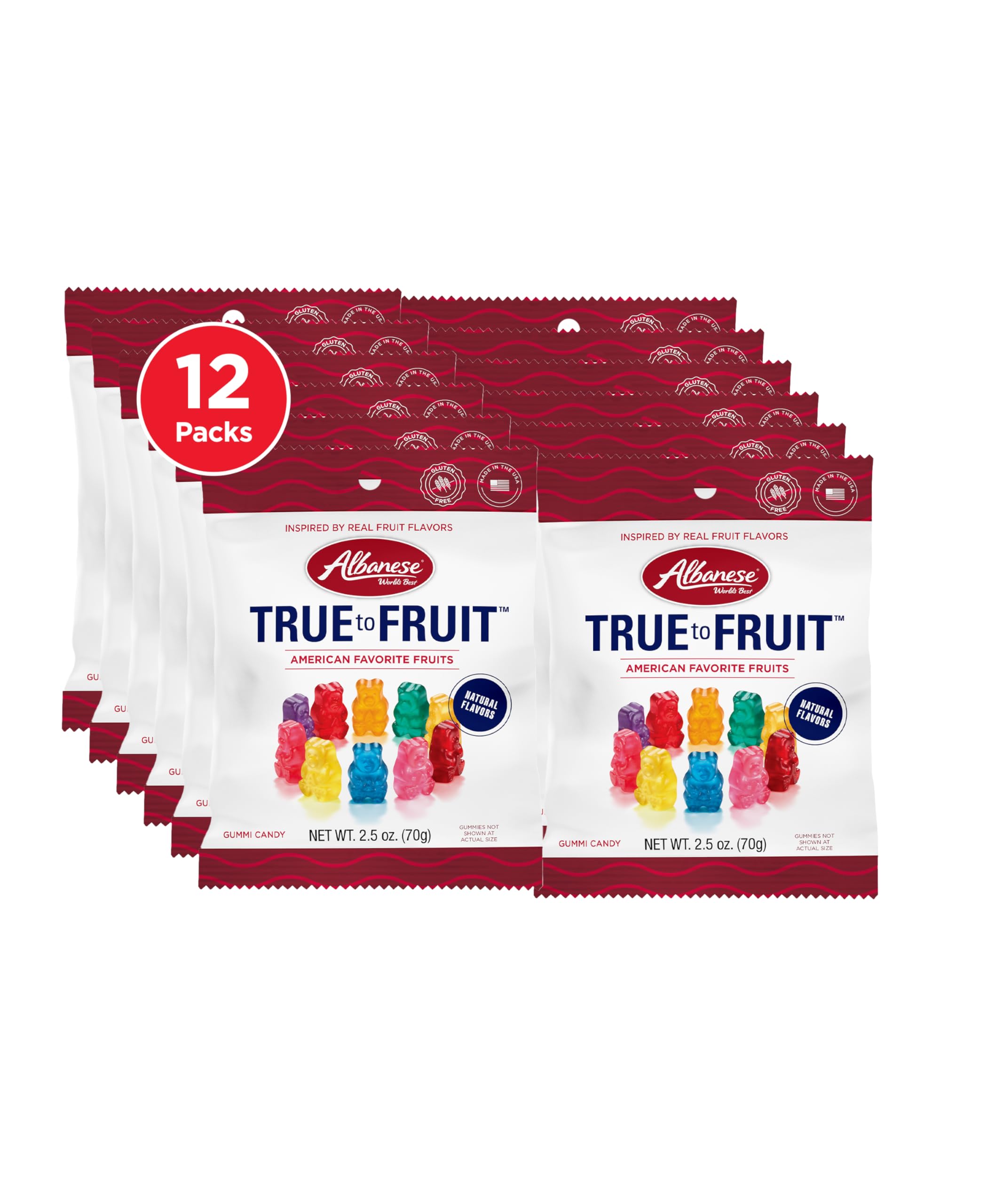 Albanese World's Best True to Fruit™ – American Favorite Fruits Gummies, 2.5oz Bag (Pack of 12), Individually Wrapped Soft & Chewy Candy Snacks