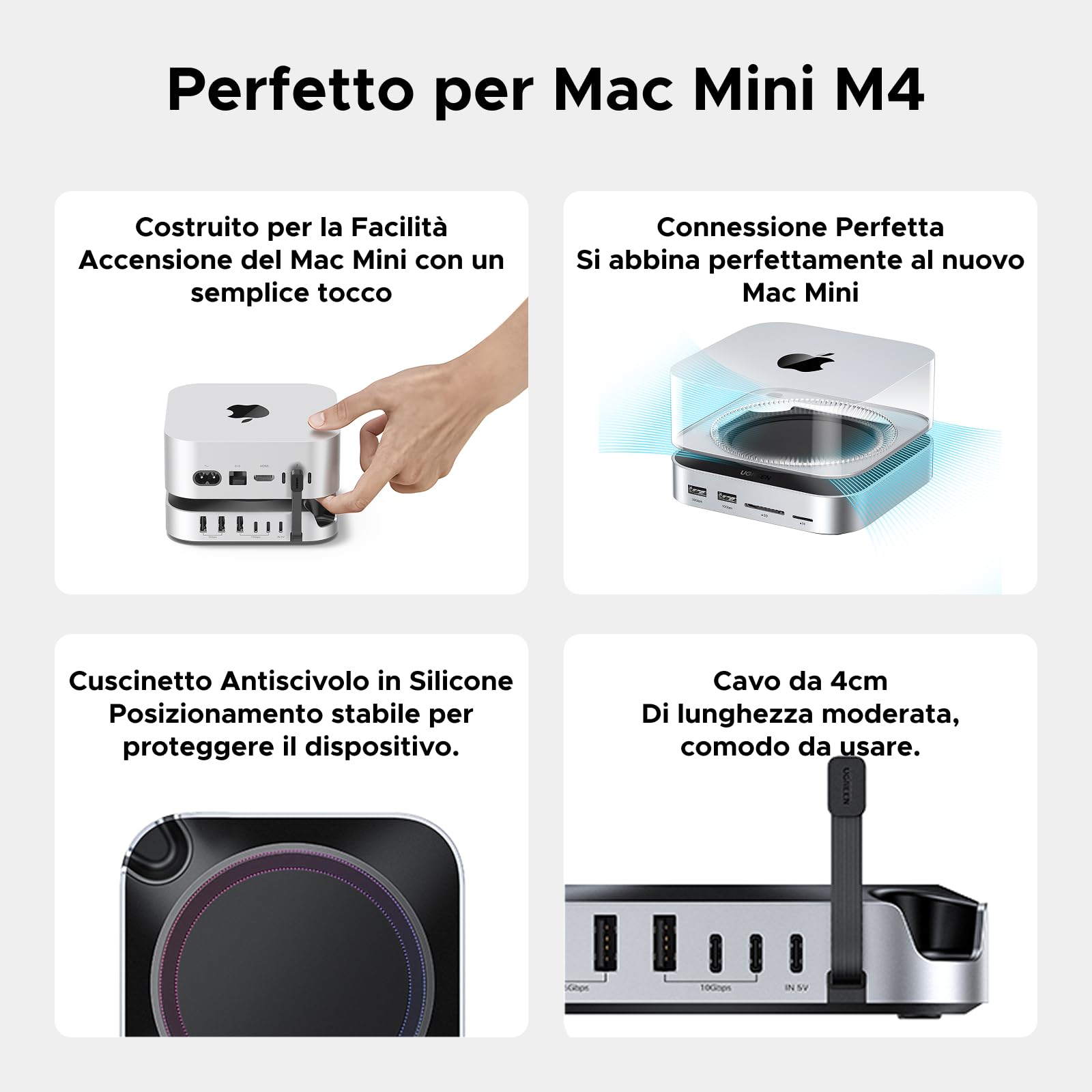 UGREEN Docking Station Compatibile con Mac Mini M4 e M4 Pro Dock Station 10 in 1 Hub USB C con Alloggiamento M.2 NVME SSD Lettore di Schede SD TF 7 Porte USB 10Gbps 5Gbps