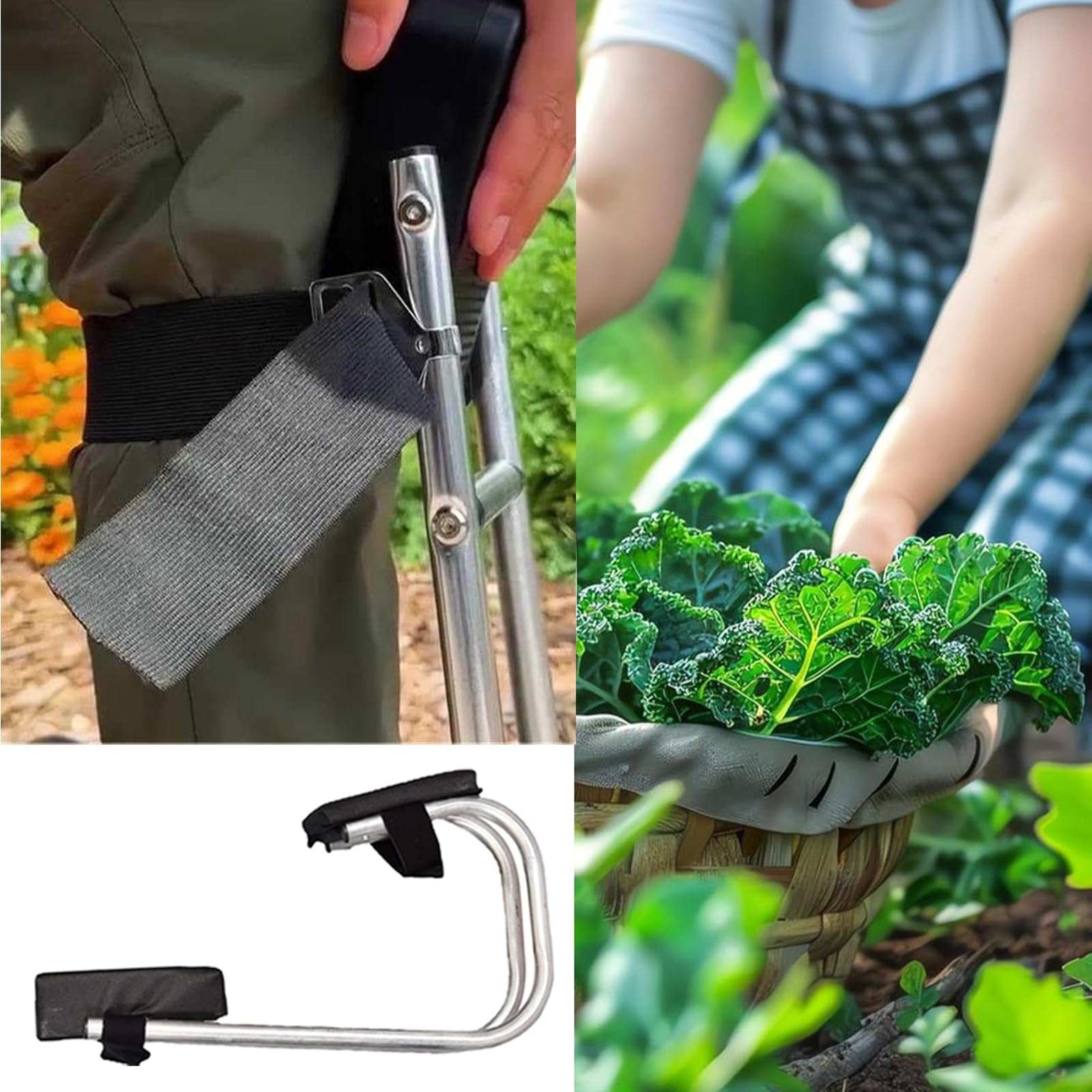 Ergonomiczny klęcznik ogrodowy i siedzisko – wygodny stołek do kolan do ogrodnictwa, zawiera kielnię ręczną, kielnię do przesadzania i grabie kultywatora, chroni kolana, czarny