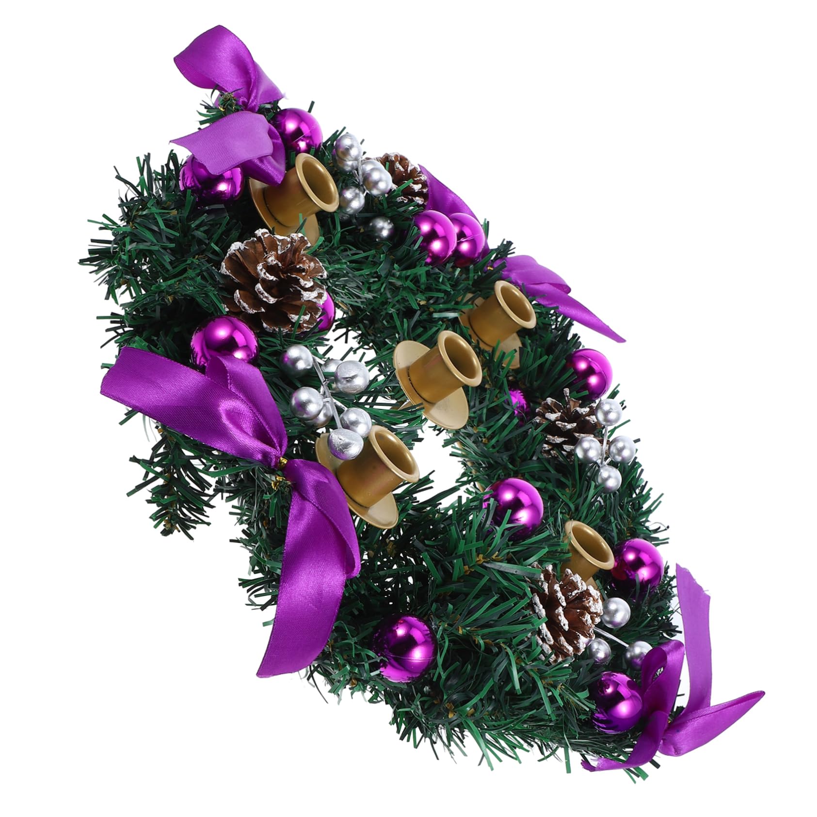 Adviento Navideña con Lazos Morados Portavelas Navideños Centro De Mesa Navideño con Purpurina y Bayas para Decoración del Hogar Candelabro Adviento Festivo
