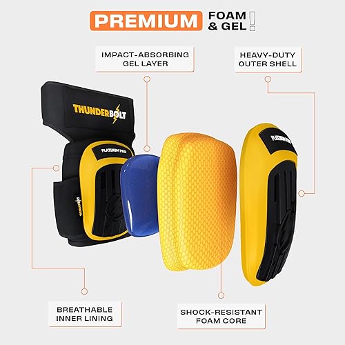 Miniatura 49 de Rodilleras Thunderbolt de trabajo, para construcción, colocación de pisos, limpieza de jardines, doble cojín de espuma de gel y correas Naranja