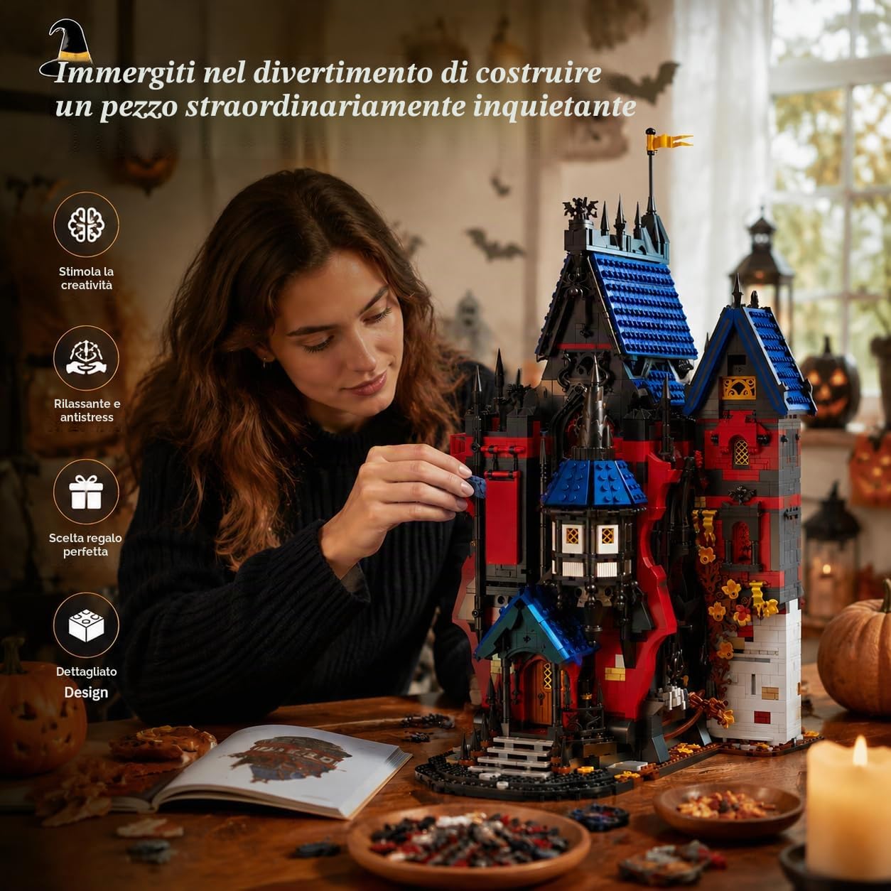 Mavo brix Halloween Haunted House Building Set per adulti 14+, 3540 PCS | MOC - Kit di modellini gotici con castello medievale, compatibile con Lego Horror, montaggio ad alta difficoltà