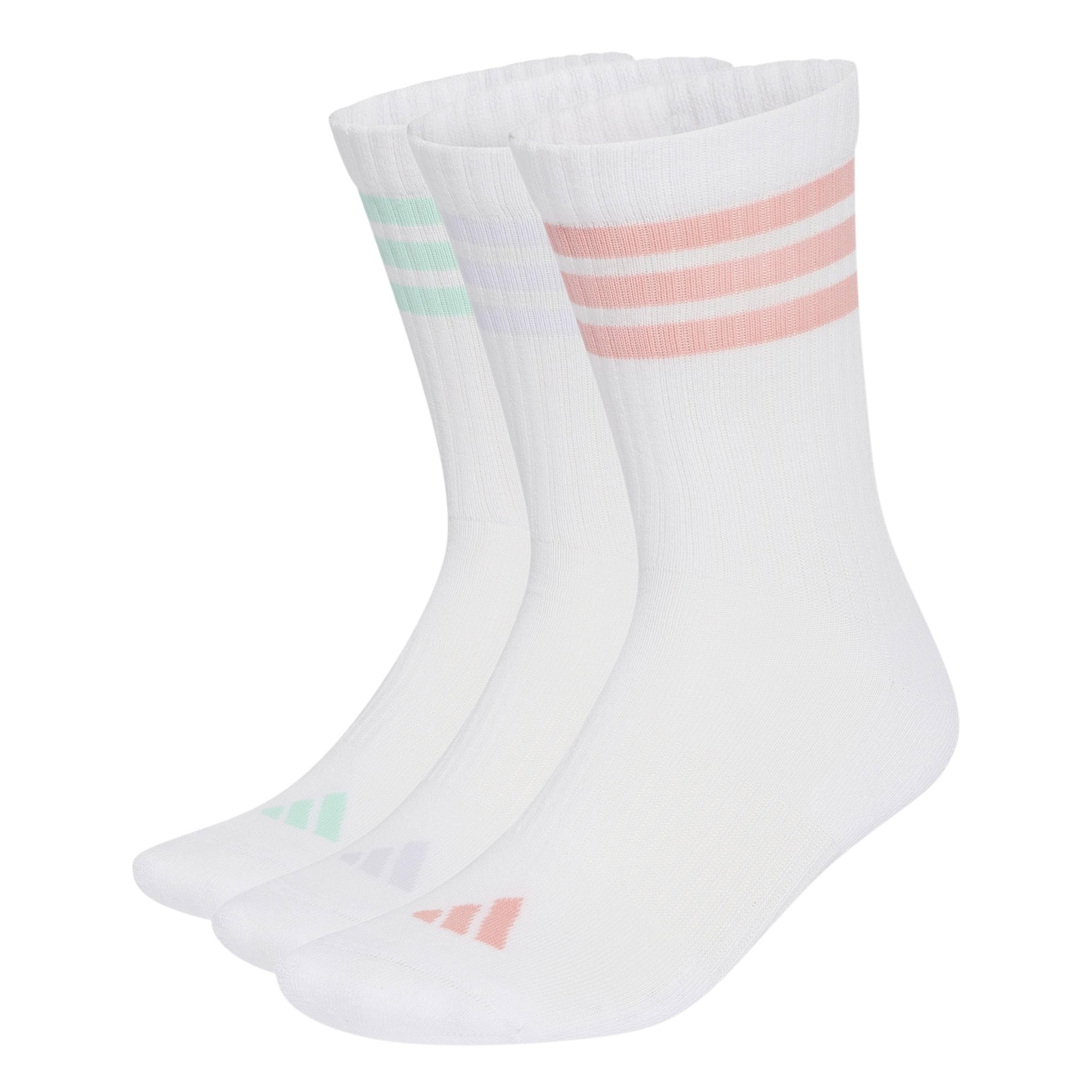 adidas Unisex 3Stripes Cushioned Sportswear Crew Socks 3 Pair Pack Socks, white/Semi Frozen Turbo/clear mint/Frozen Purple, M