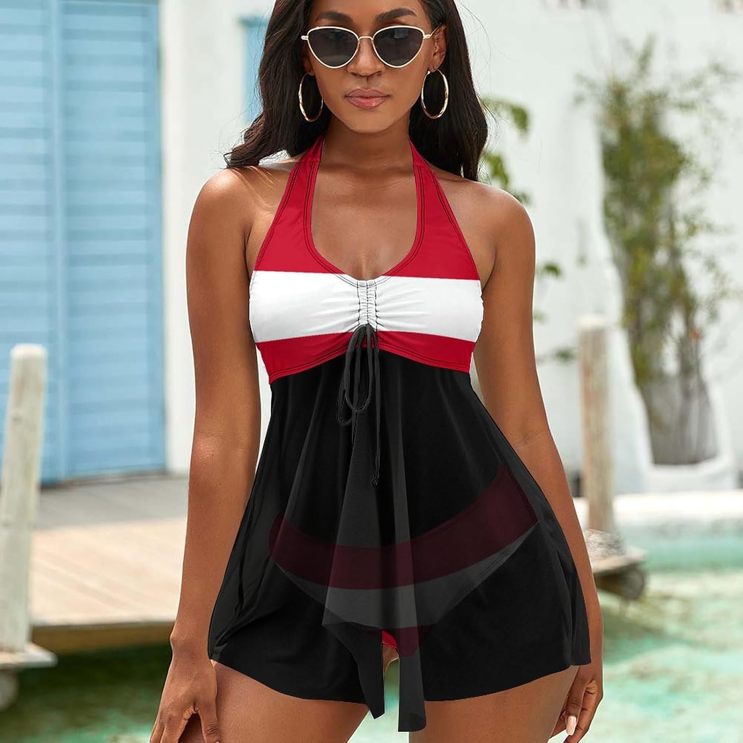 Women's 2 Piece Swimsuit Bahamas Flag Adjustable Strap Swimwear Summer Beach Bathing Suits for Womens