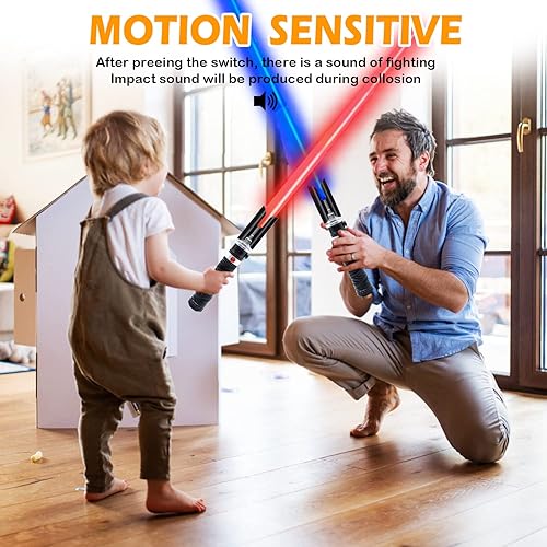 Miniatura 6 de Sables iluminados para niños, espada de luz dual 2 en 1 con sonido FX (sensible al movimiento), juego de espadas ligeras expandibles para guerreros