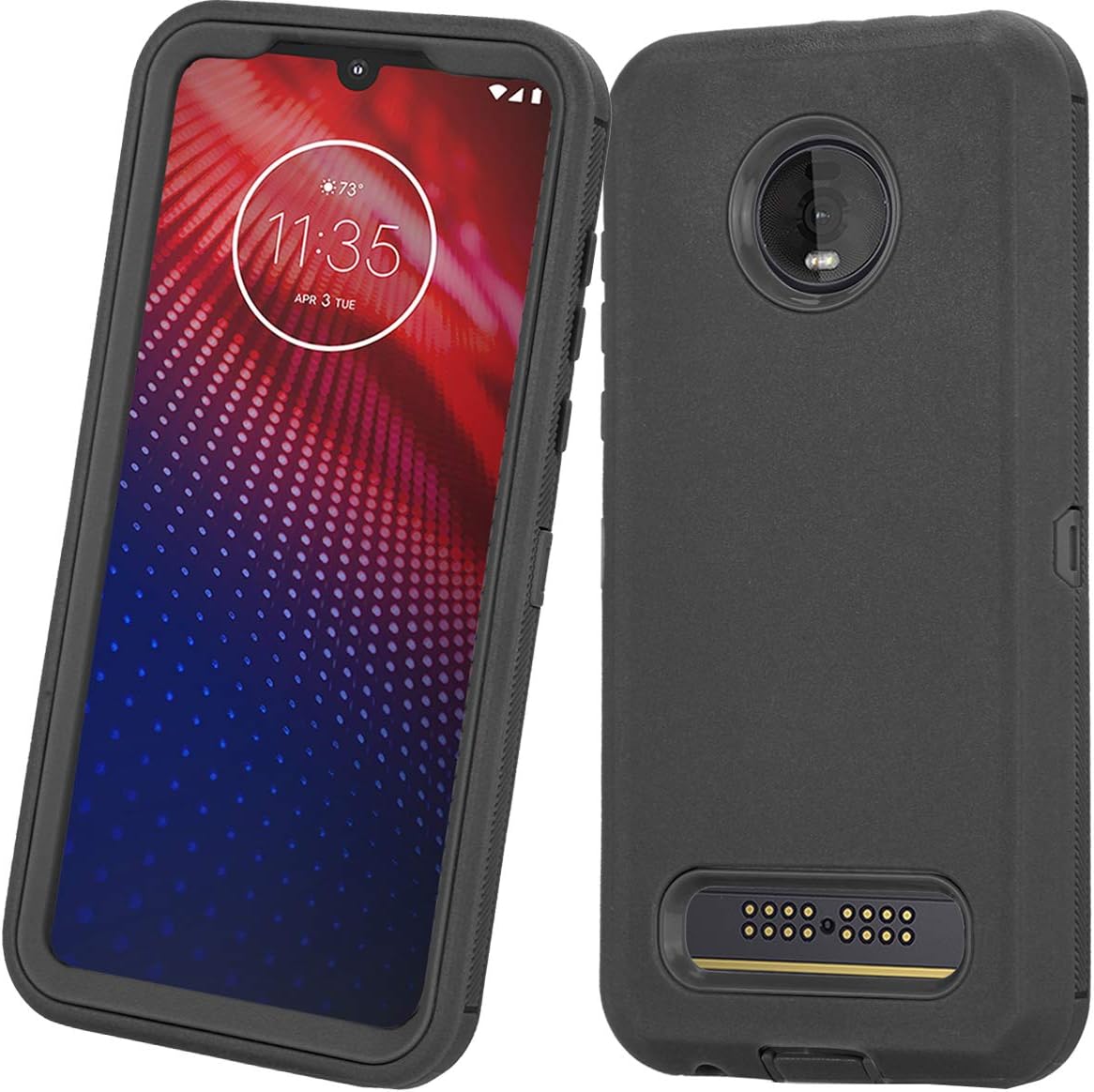 Annymall for Moto Z3 Case, Moto Z3 Play Case, Heavy Duty with [Built-in Screen Protector] Tough 3 in1 Rugged Shockproof Armor Cover for Motorola Moto Z3/ Z3 Play (Black)