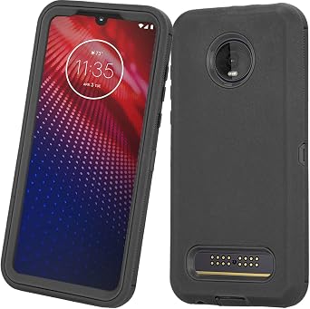 for Moto Z3 Case, Moto Z3 Play Case, Heavy Duty with [Built-in Screen Protector] Tough 3 in1 Rugged Shockproof Armor Cover for Motorola Moto Z3/ Z3 Play Black