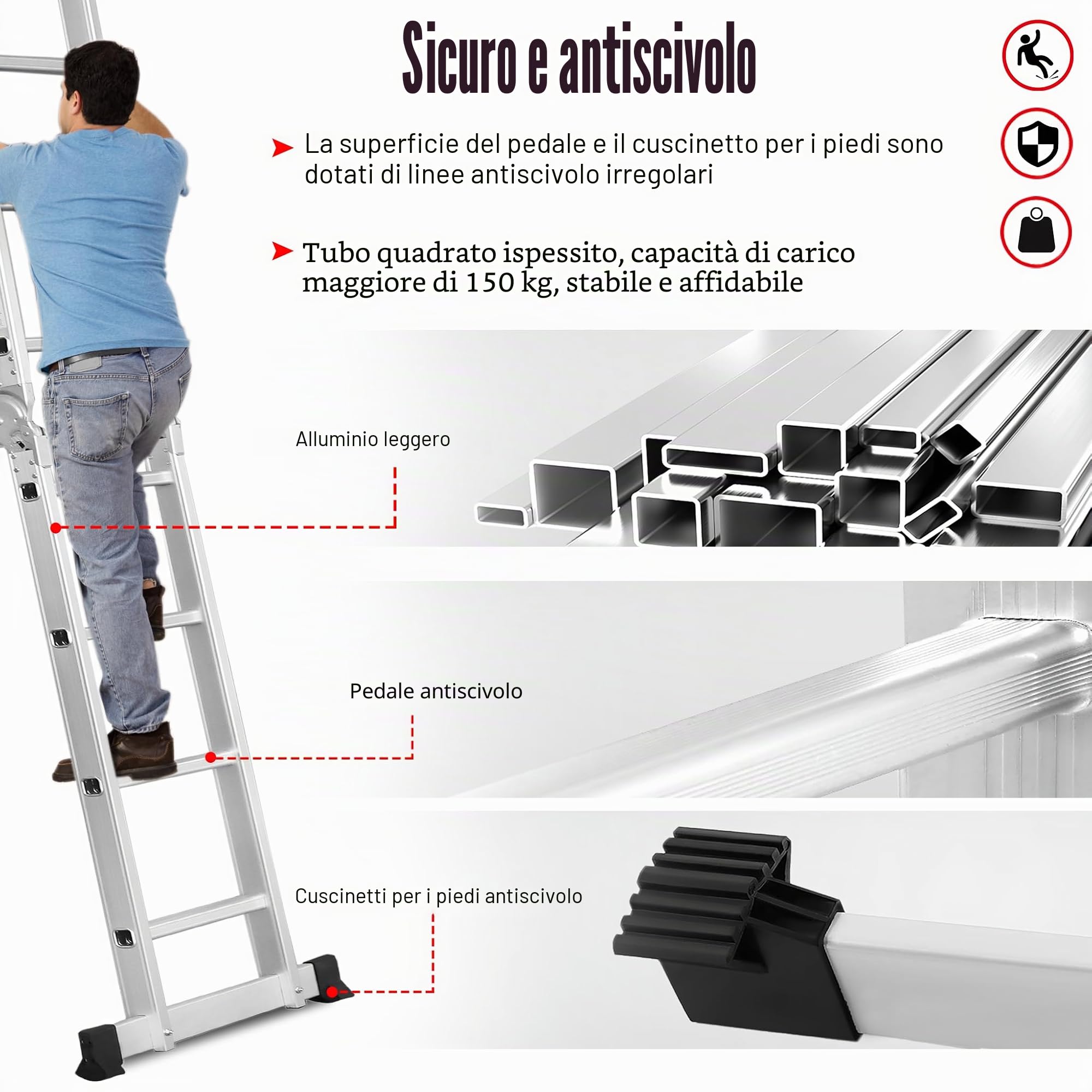 LZQ scala multiuso in alluminio, 4 x 3, 340 cm, 6 in 1, multifunzione, pieghevole, per uso domestico, per fare dei lavori