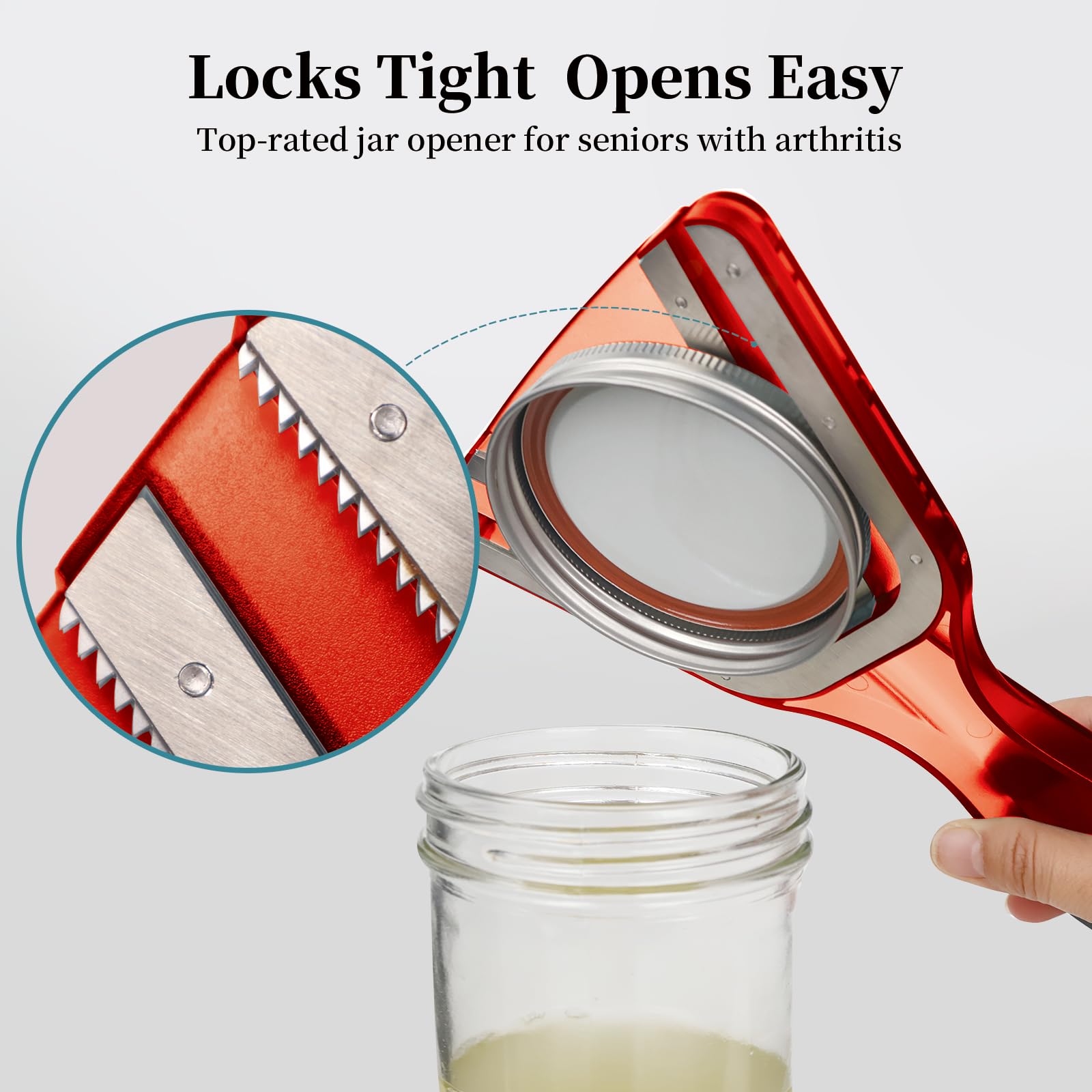 Apribarattoli per mani deboli e anziani con artrite, coperchio e apribottiglie facili da svitare, manico ergonomico con denti in acciaio inossidabile, pratico regalo da cucina per anziani, donne e