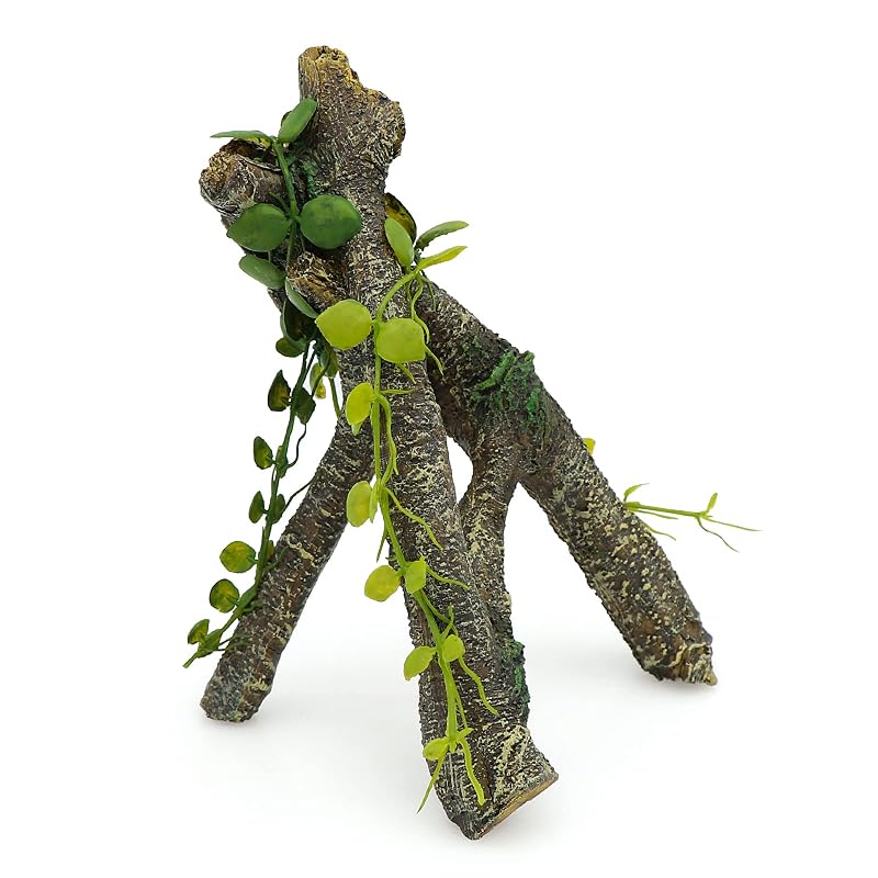 Galho de Escalada para Répteis com Folhas Verdes e Decoração de Terrário AQUA KT, 1 unidade