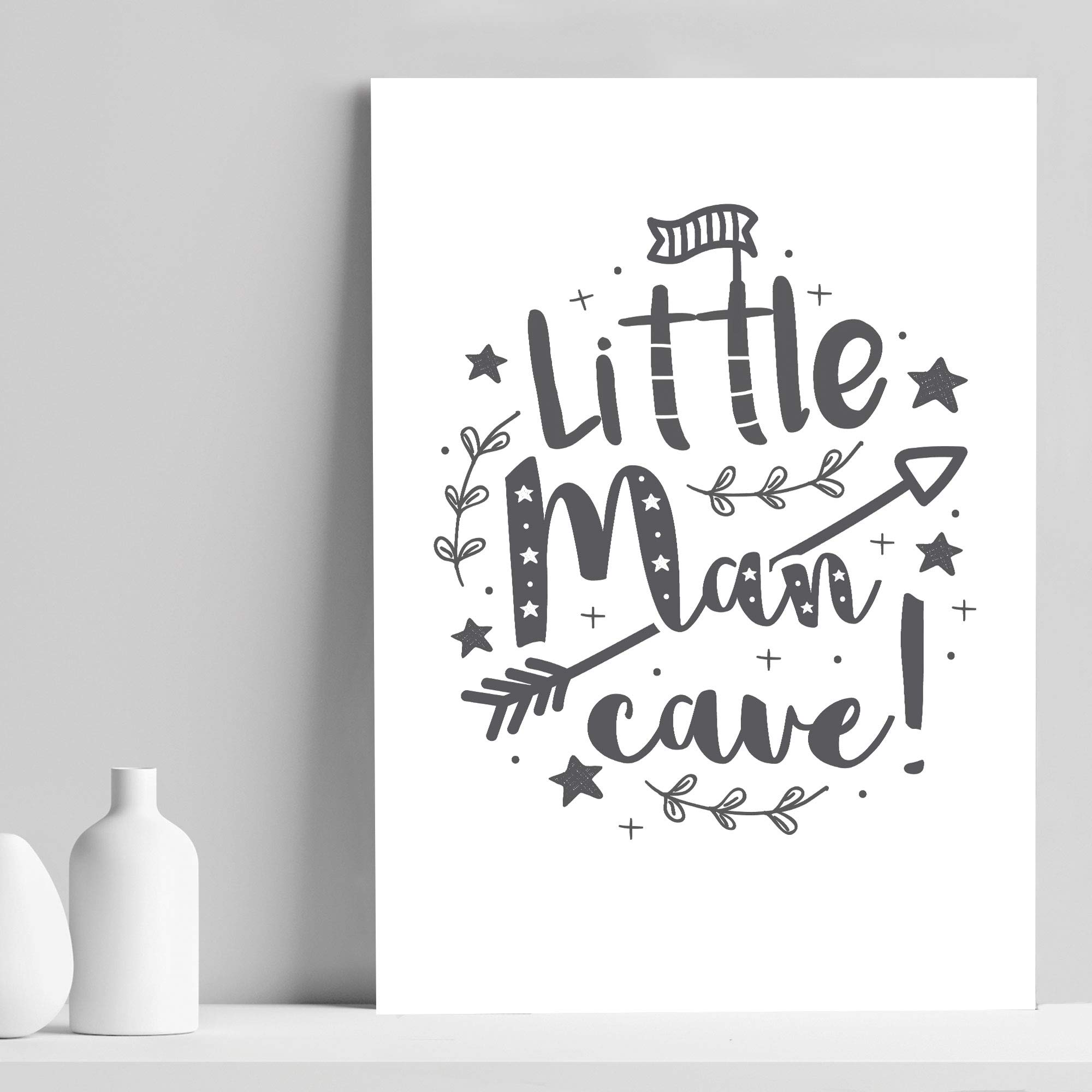 RED OCEAN Cute Boys Bedroom Print Boys Bedroom Wall Art Decor Grey Nursery Print Baby Gift Keepsake (A4 Print Only - Little Man Cave White Grey)