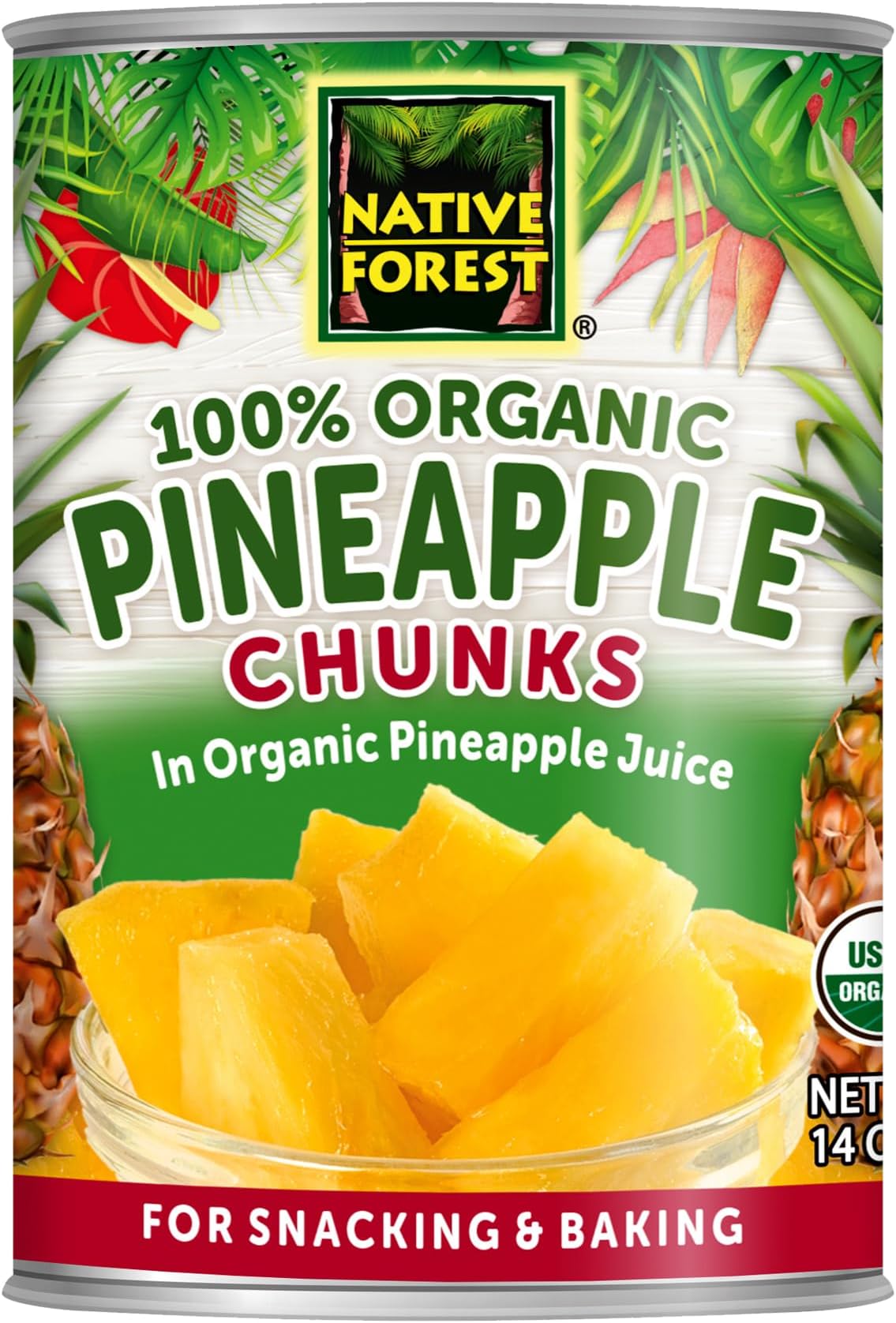 Organic Pineapple Chunks - Canned Pineapple Chunks in Juice, Canned Fruit - 14 Ounce (Pack of 6)