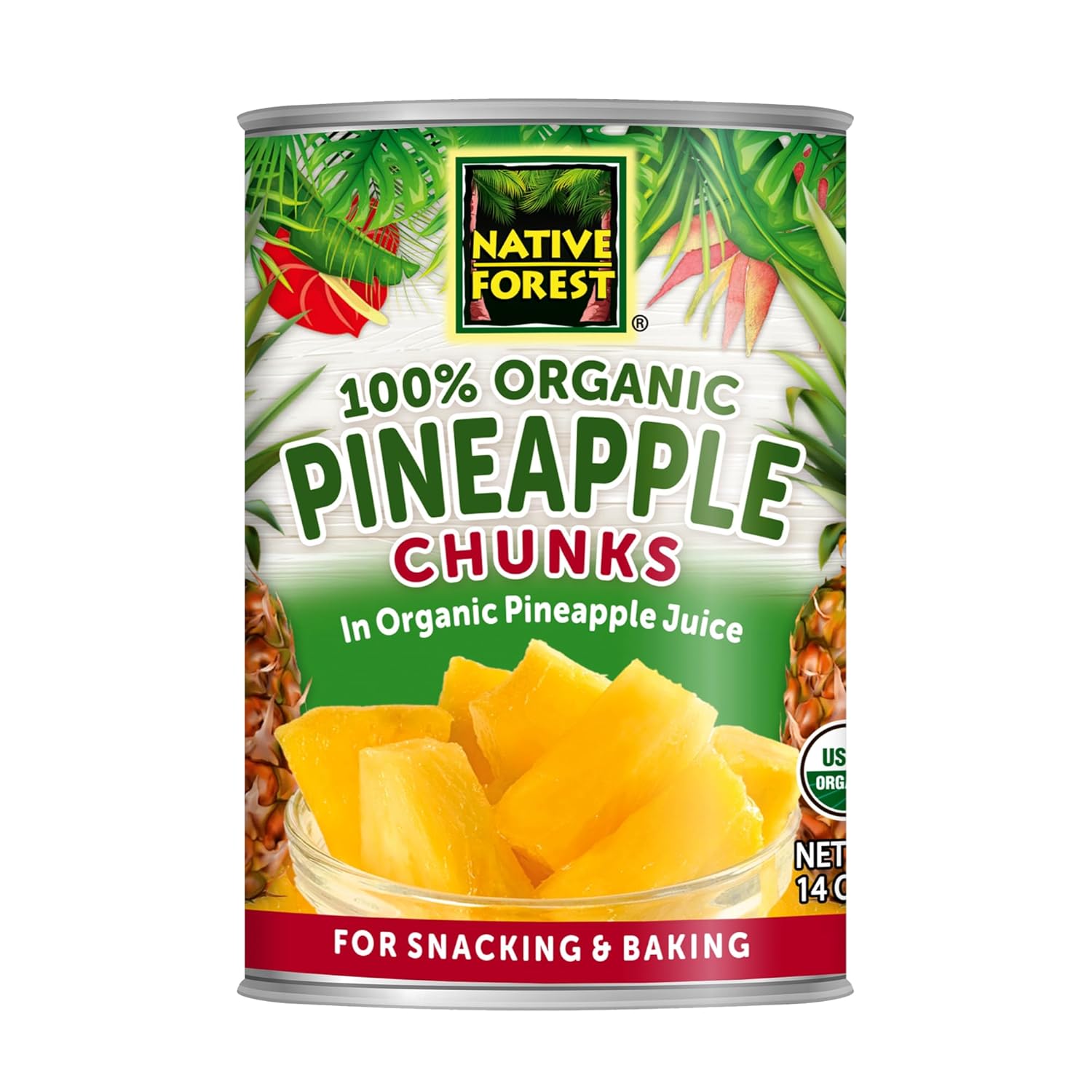 Native Forest Organic Pineapple Chunks - Canned Pineapple Chunks in Juice, Canned Fruit - 14 Ounce (Pack of 6)