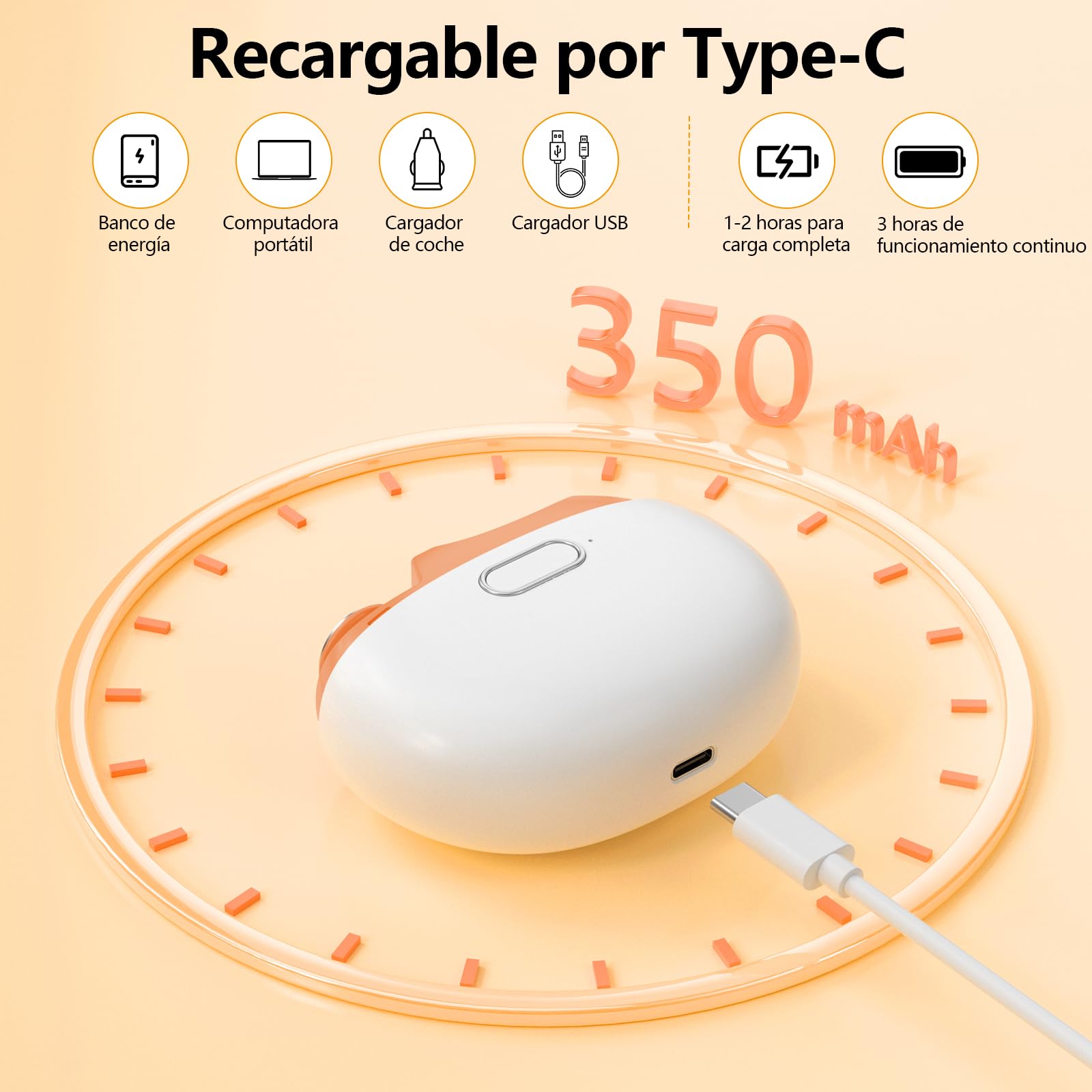 Cortauñas Eléctrico, 2 en 1 Cortauñas con Luz LED y almacenamiento de restos de uñas, 2 velocidades Cortaúñas Automático y Pulidor, Recargable Ruido bajo, para bebés, adultos y ancianos - Orange — view 3