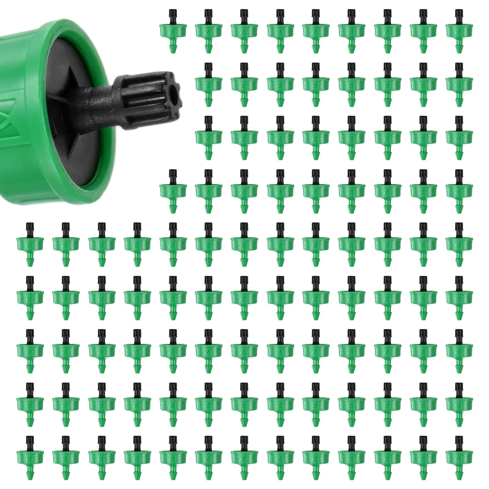 M METERXITY 100-Pack 1.1 GPH Pressure Compensating Drippers, Green/Black