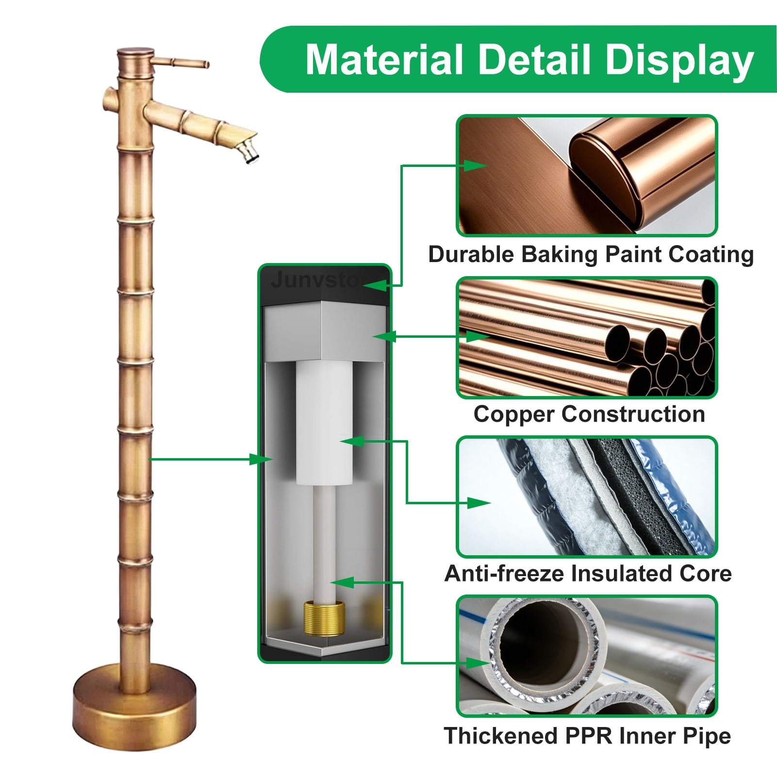 Grifo individual para hidrante, tubo vertical de cobre, grifo para exteriores, grifo de jardín independiente, poste de agua, columna de agua vertical, grifo de pedestal interior(33.5cm,Bottom inlet)