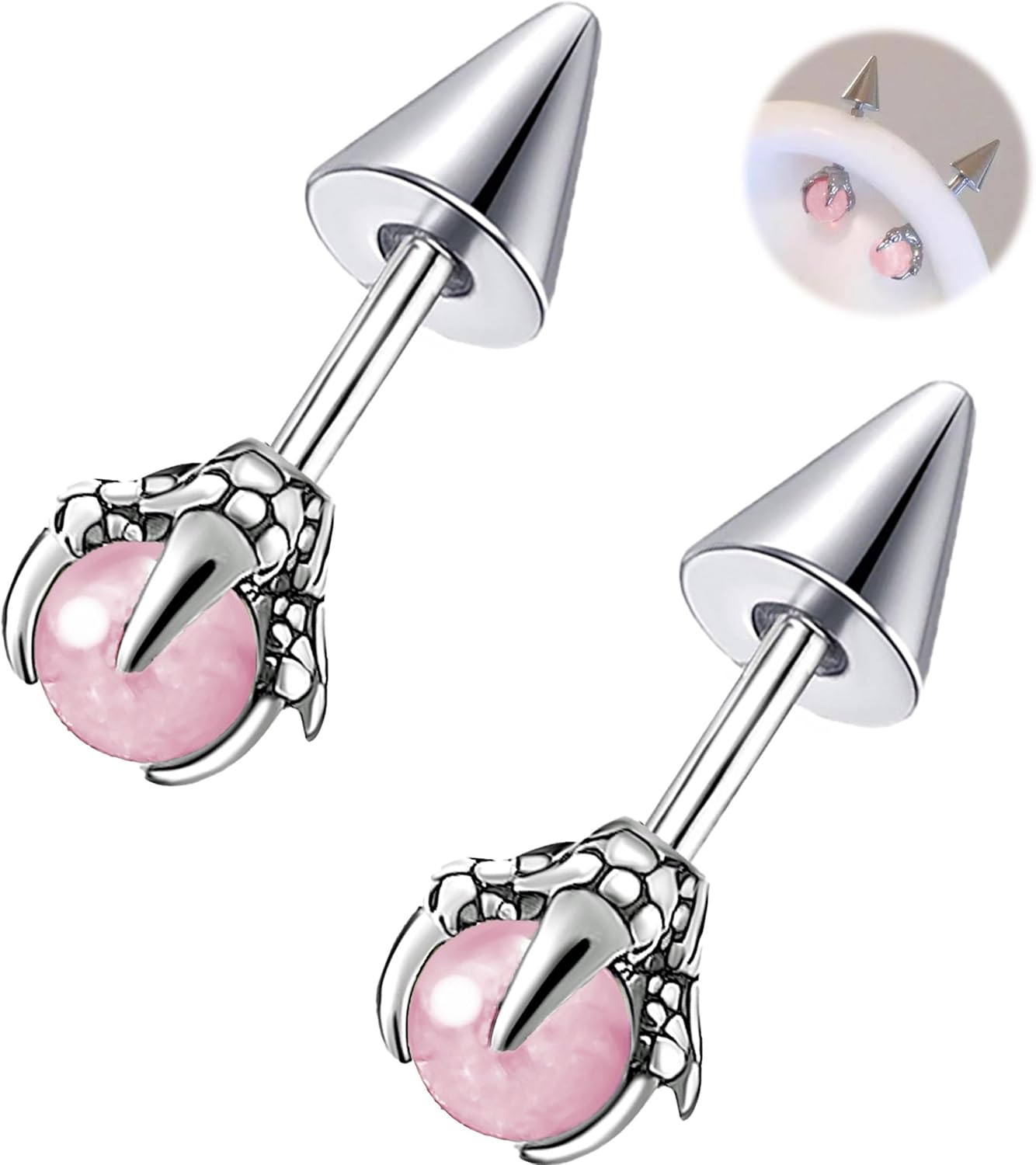 16G 2PCs Dragon Claw and Spike Cartilage Earring, Pink Beads Helix Piercing Jewelry, Spike Helix Earring, Cartilage Earring, Industrial Piercing Barbell Jewelry