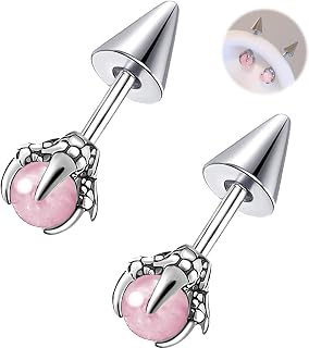16G 2PCs Dragon Claw and Spike Cartilage Earring, Pink Beads Helix Piercing Jewelry, Spike Helix Earring, Cartilage Earring, Industrial Piercing Barbell Jewelry