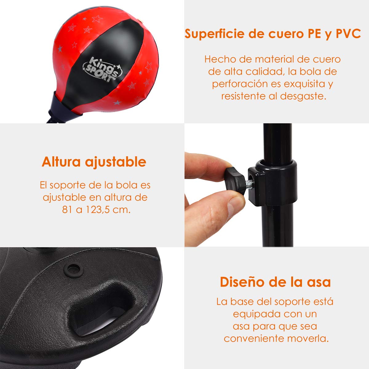COSTWAY Saco de Boxeo para Niños Juego de Boxeo Altura Ajustable 81 – 123 cm con Guantes de Boxeo y Bomba Manual, Set de Boxeo para Niños y Jóvenes
