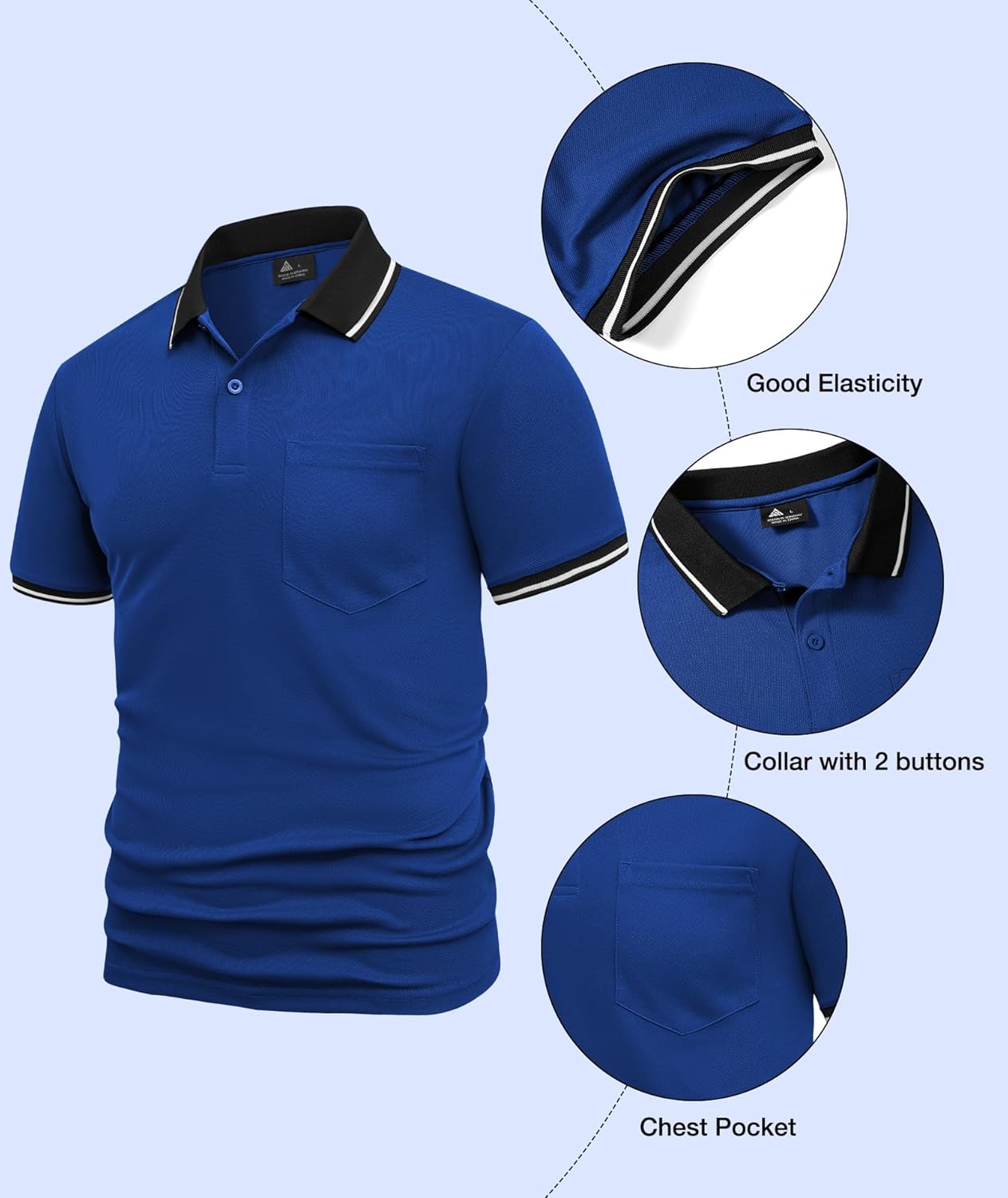 ZITY Mens Polo Shirts Casual Short Sleeve Athletic T-Shirts Classic Contrast Collar Shirt with Pocket - Image 6