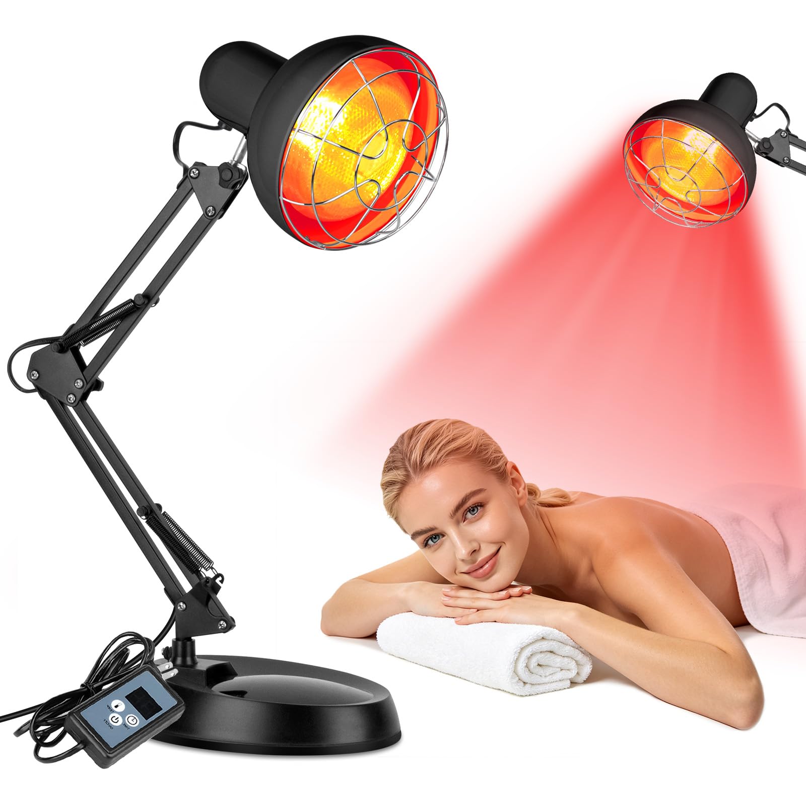 Cozion Lámparas In-frarrojas, 100W Lámparas de Calor In-frarrojo, Emisor Rojo, Lámparas de Calor In-frarrojo, Luz Roja con Temporizador, Brazo de Soporte Ajustable