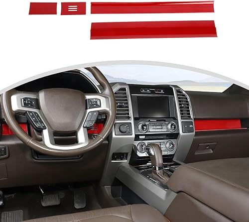 CheroCar para F150 Cubierta de consola central, panel interior, accesorios de decoración para Ford F150 2015-2020, rojo..