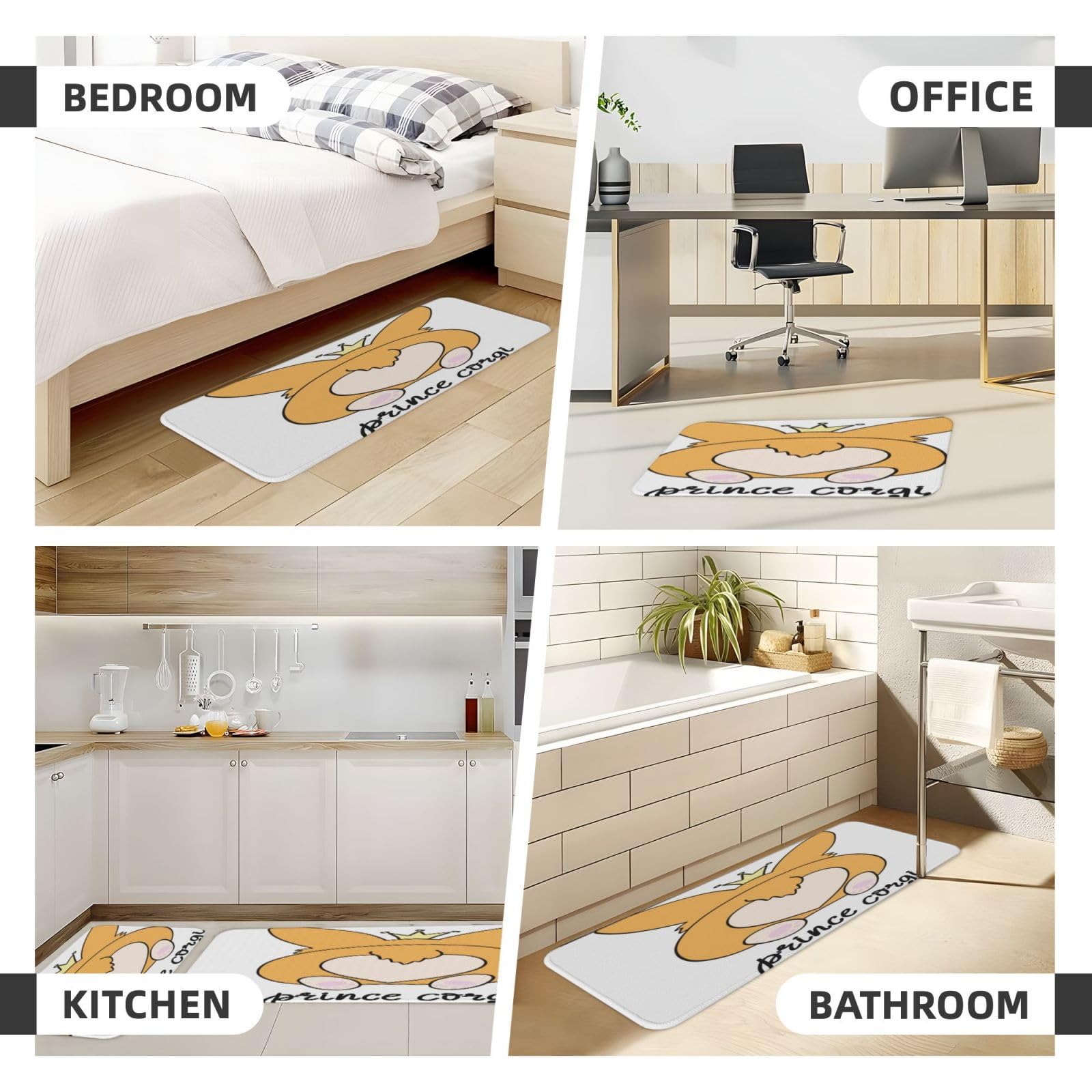 Prince Corgi Küchenmatte mit Hunde-Aufdruck, für Boden, Bauernhaus, Küchenteppich, 2er-Set, rutschfeste Küchen-Bodenmatte für Waschbecken, Wäsche, Büro, Zuhause, Schreibtisch, 43,2 x 129,2 cm
