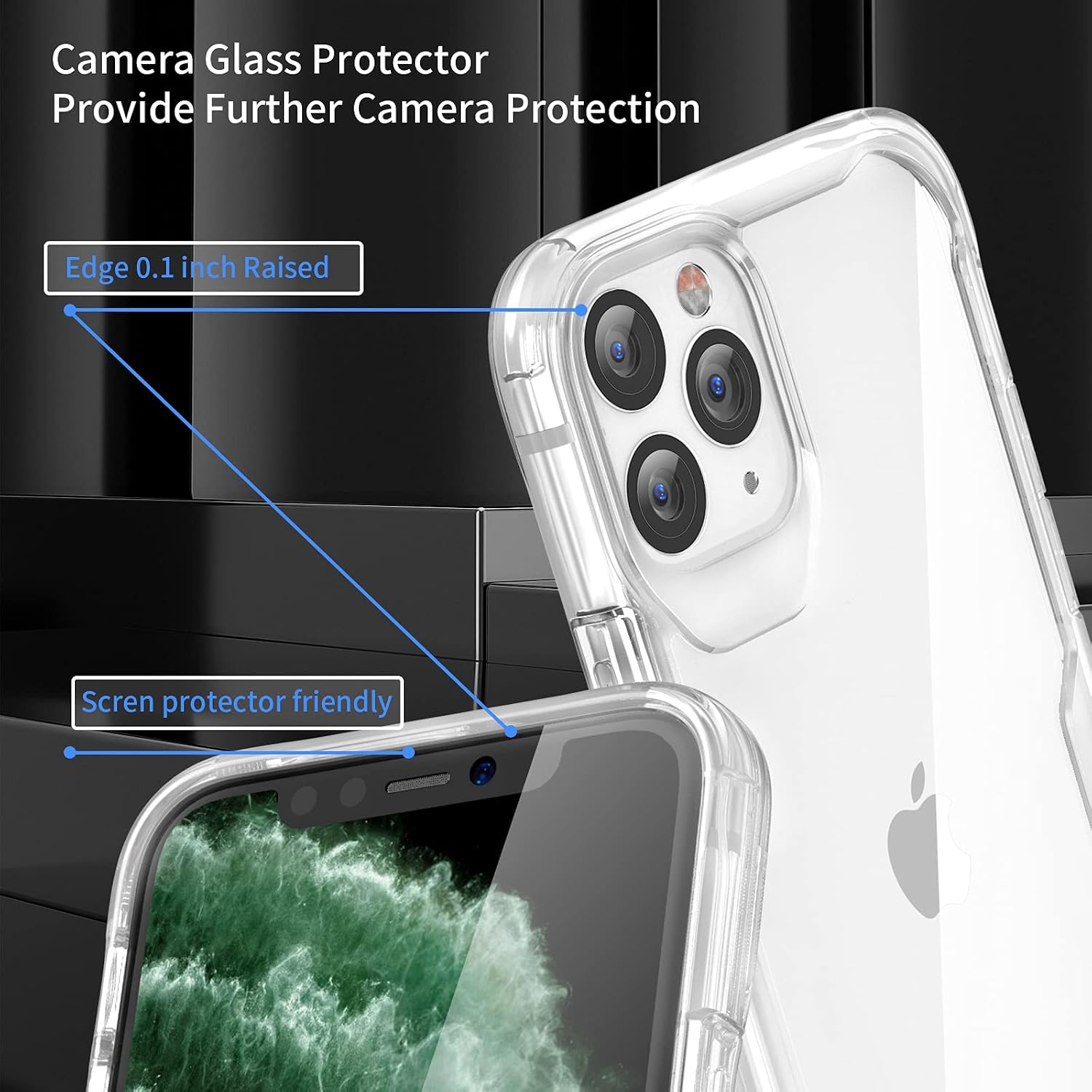 Designed for iPhone 11 Pro Case,ORETech Designed for iPhone 11 Pro Clear Case with 2 x Tempered Glass Screen Protector&Camera Lens Protector for iPhone 11 Pro Cover Case for iPhone 11 Pro Case-Clear
