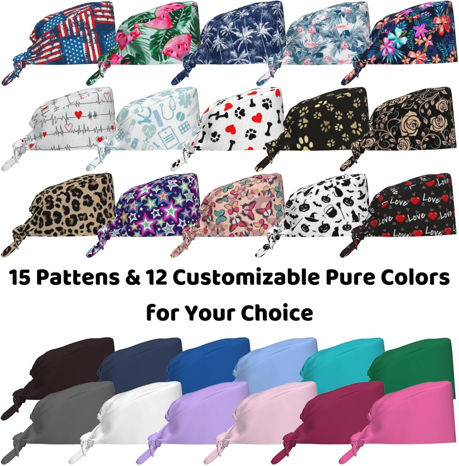 Scrub Caps for Women Men Custom Surgical Cap Personalized Work Hat Customized with Text Photo Logo, Tie Back - Image 2