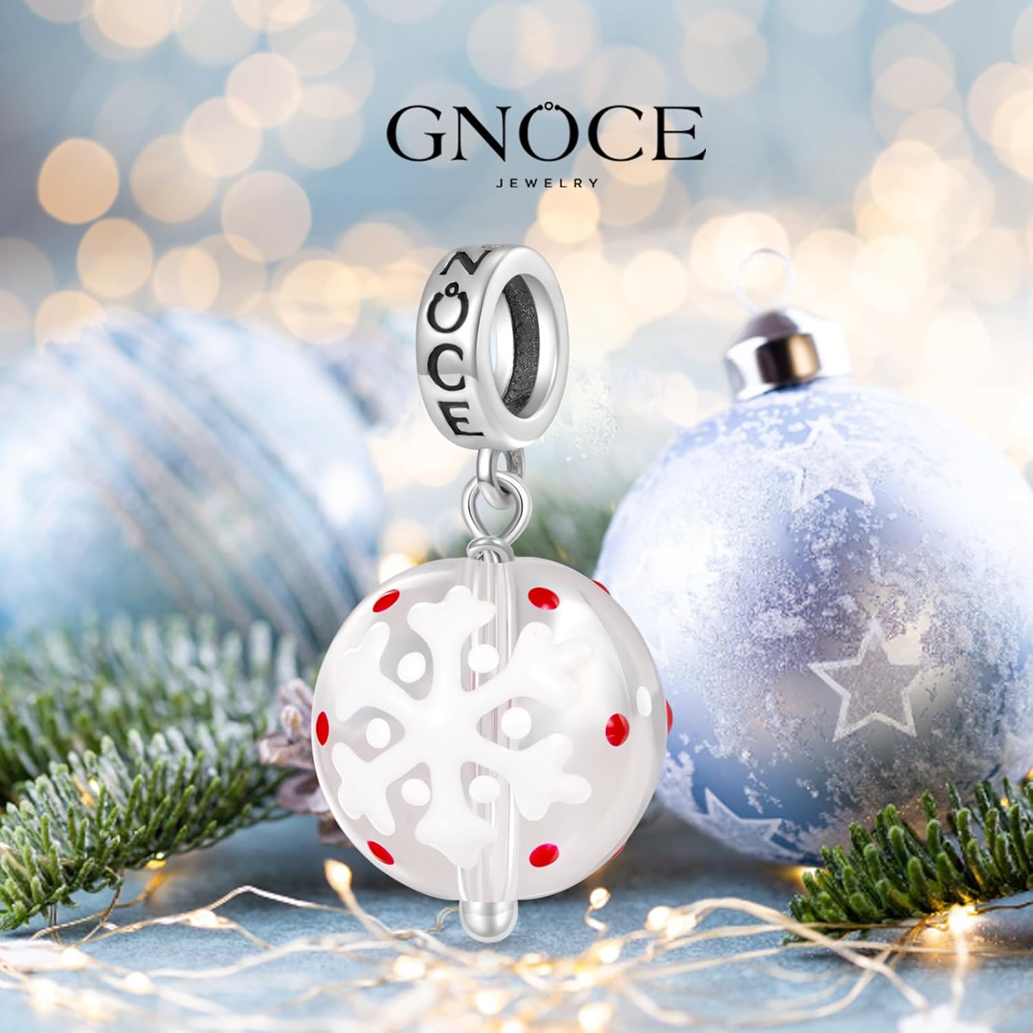 GNOCE Snow Globe Pendant Charm Sterling Silver Dangle Christmas Charm Fit Bracelet/Necklace for Women Wife/Jewelry Gift - Image 2