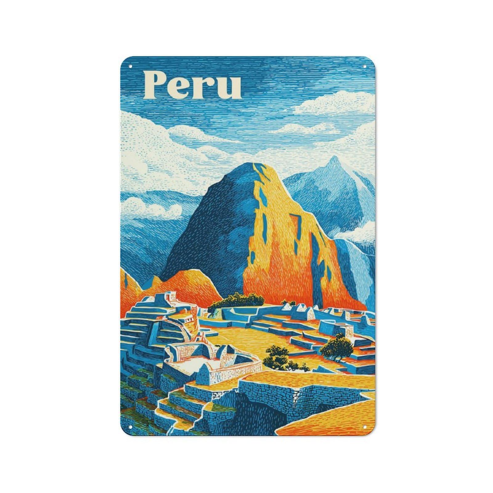 Junmoney Peru Travel Nostalgic Decorative Tin Sign 30X20cm Featuring Old Style Wall Plaque For Kitchen, Hallway, Bar Or Small Cafe